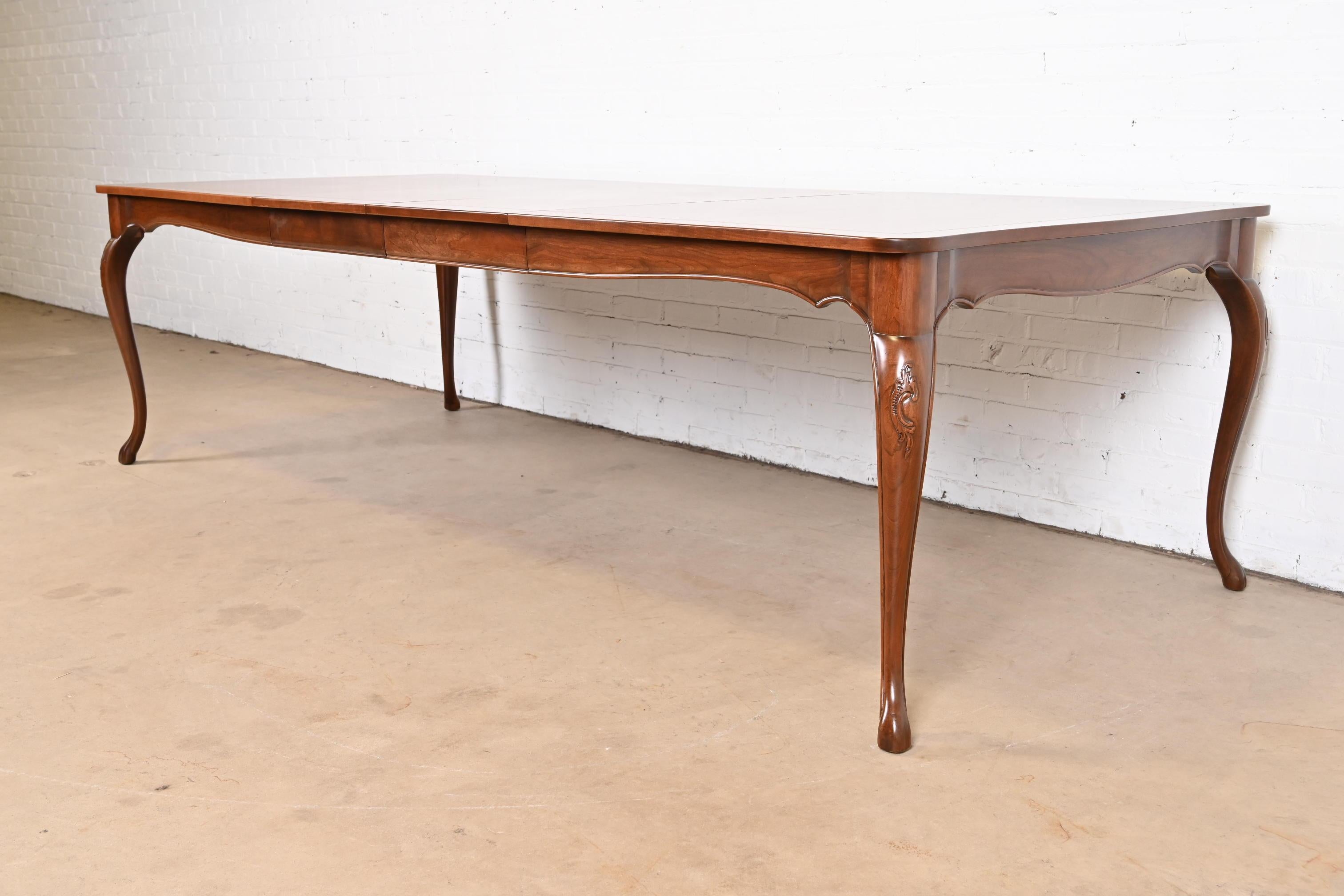 Mid-20th Century Baker Furniture French Provincial Cherry Wood Dining Table with Parquet Top