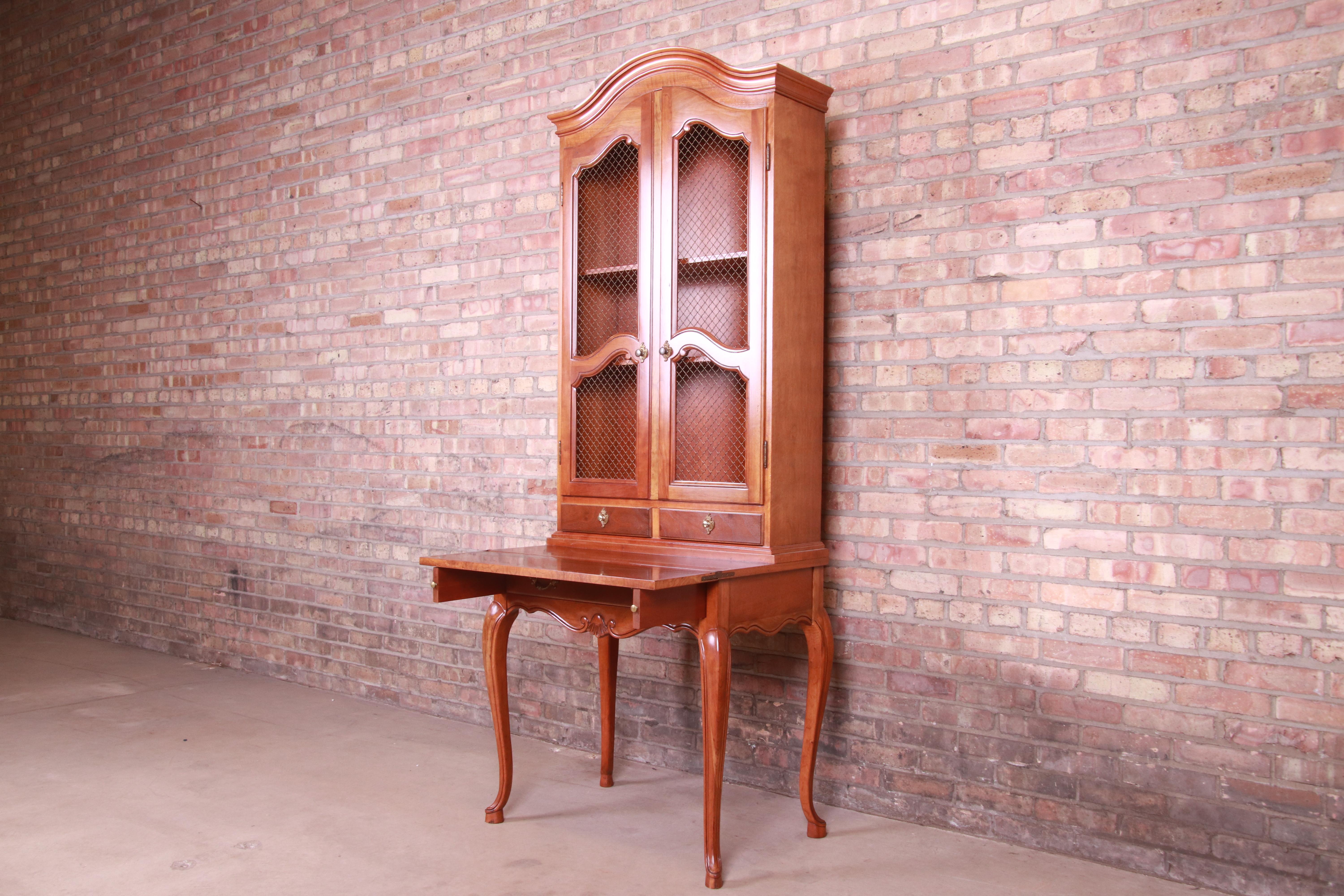 Baker Furniture French Provincial Cherrywood Secretary Desk with Bookcase Hutch 4