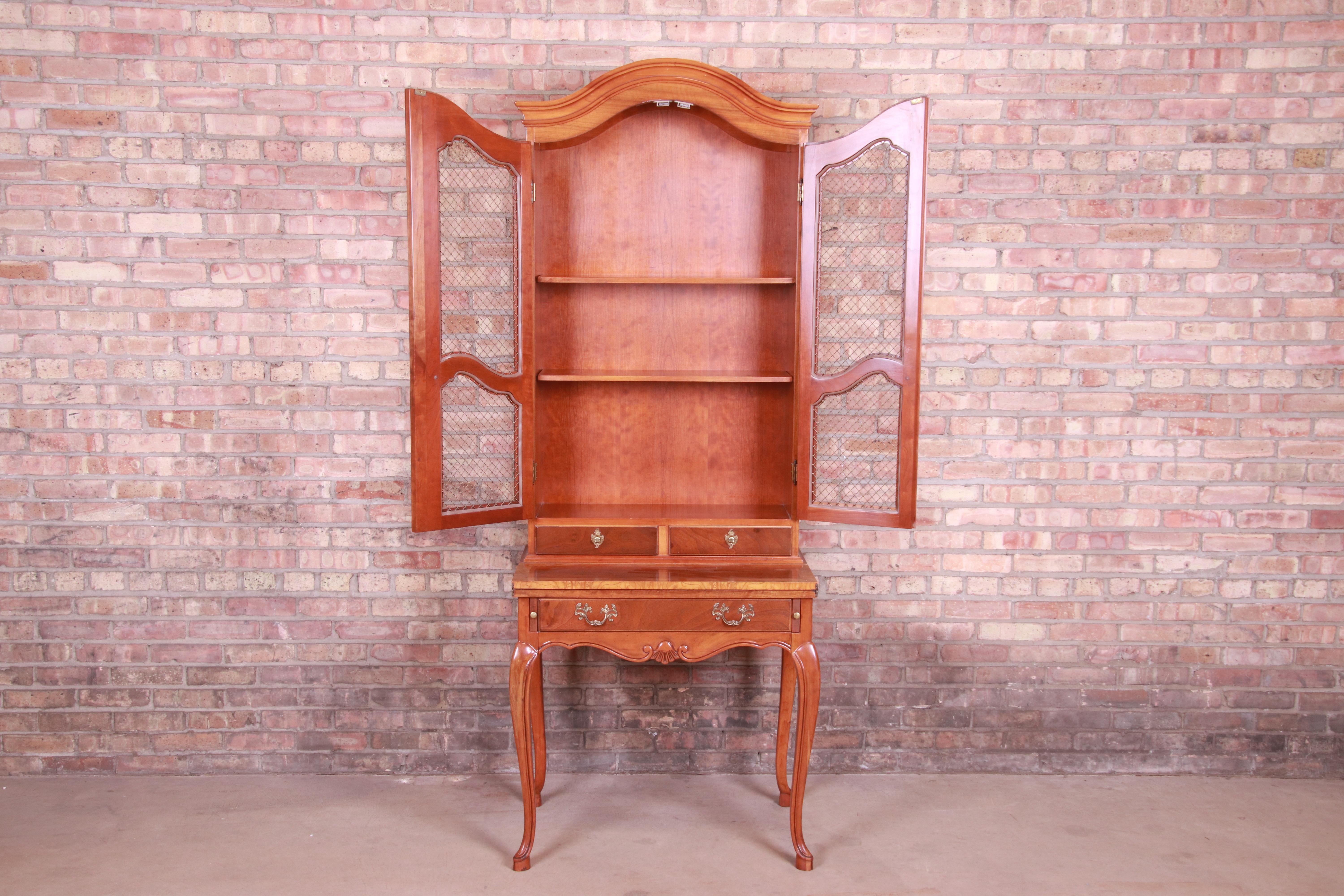 Baker Furniture French Provincial Cherrywood Secretary Desk with Bookcase Hutch 5