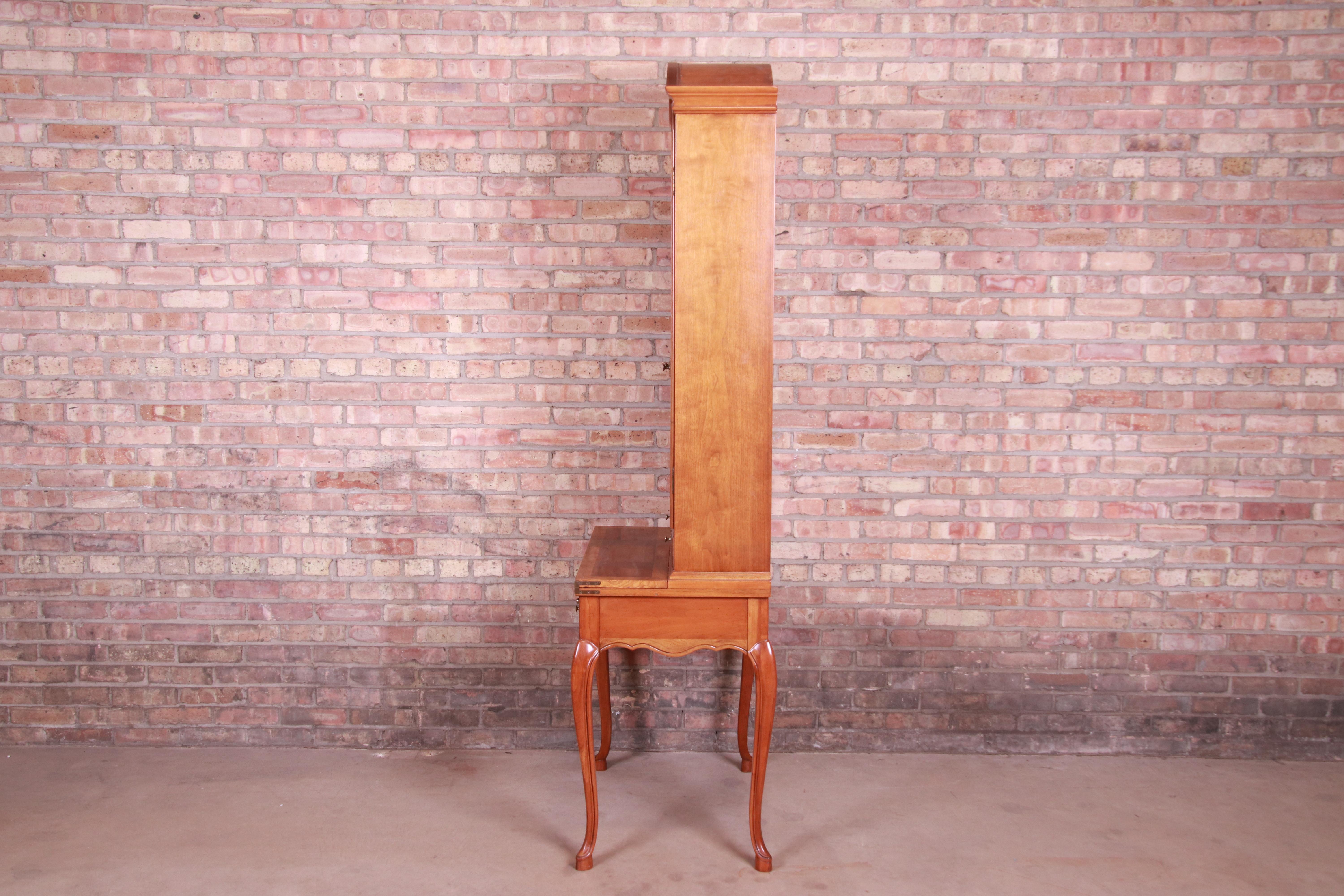 Baker Furniture French Provincial Cherrywood Secretary Desk with Bookcase Hutch 8