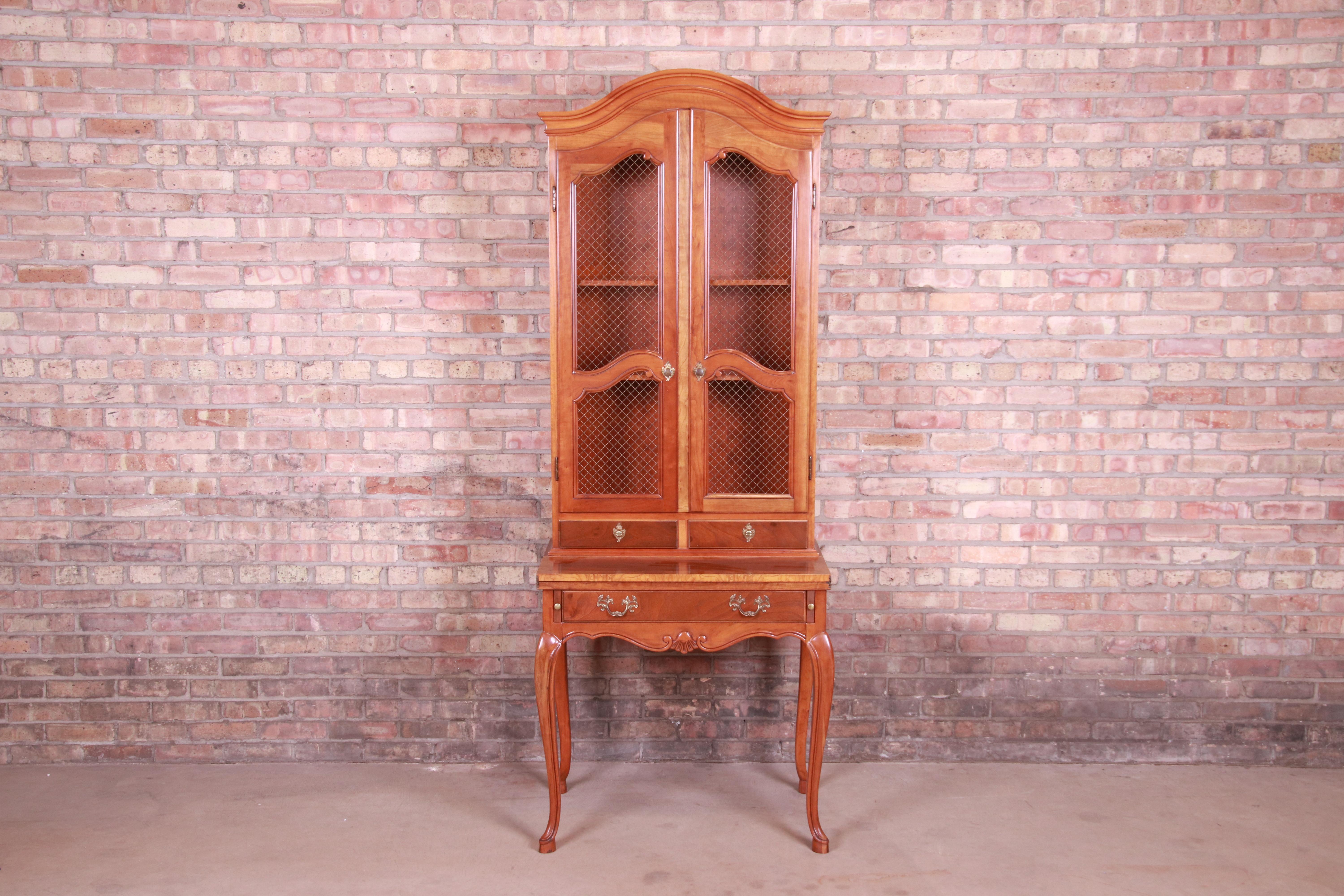 American Baker Furniture French Provincial Cherrywood Secretary Desk with Bookcase Hutch