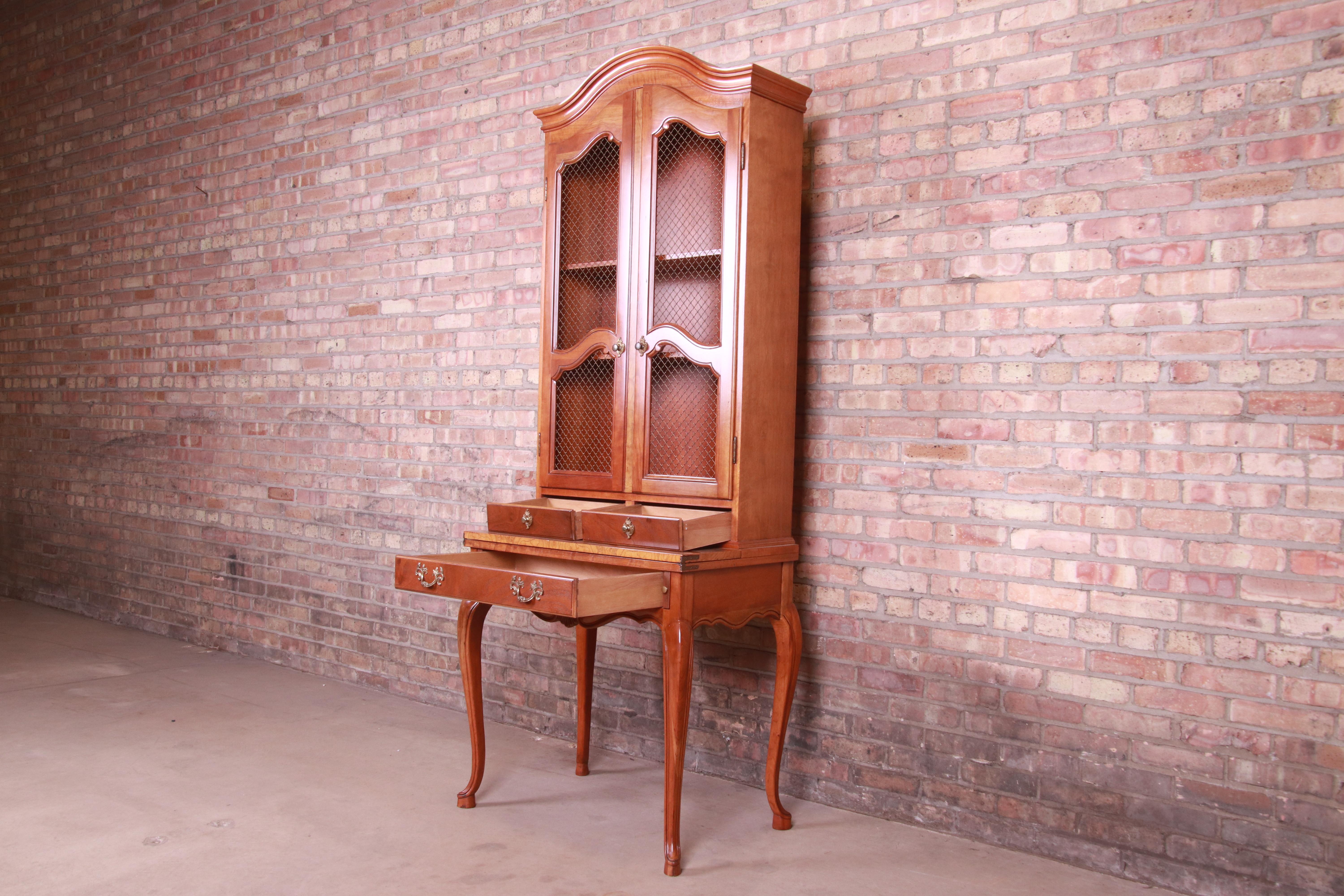 Baker Furniture French Provincial Cherrywood Secretary Desk with Bookcase Hutch In Good Condition In South Bend, IN