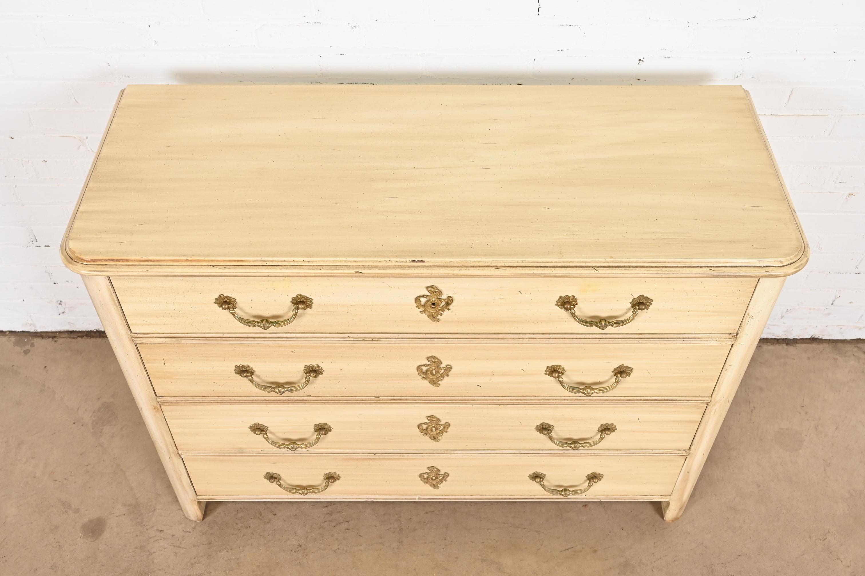 Baker Furniture French Provincial Cream Painted Chest of Drawers, Circa 1960s For Sale 2