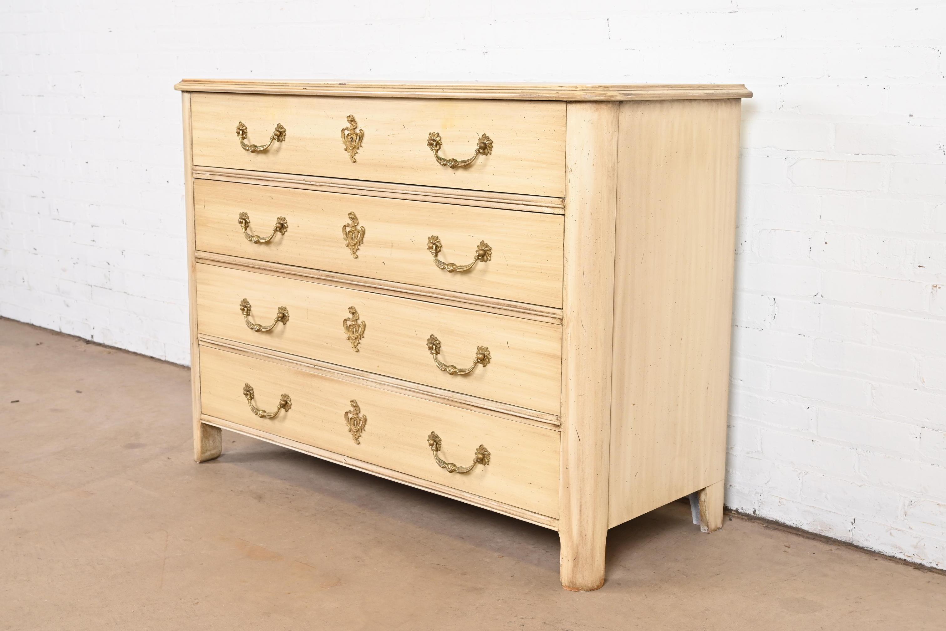 American Baker Furniture French Provincial Cream Painted Chest of Drawers, Circa 1960s For Sale
