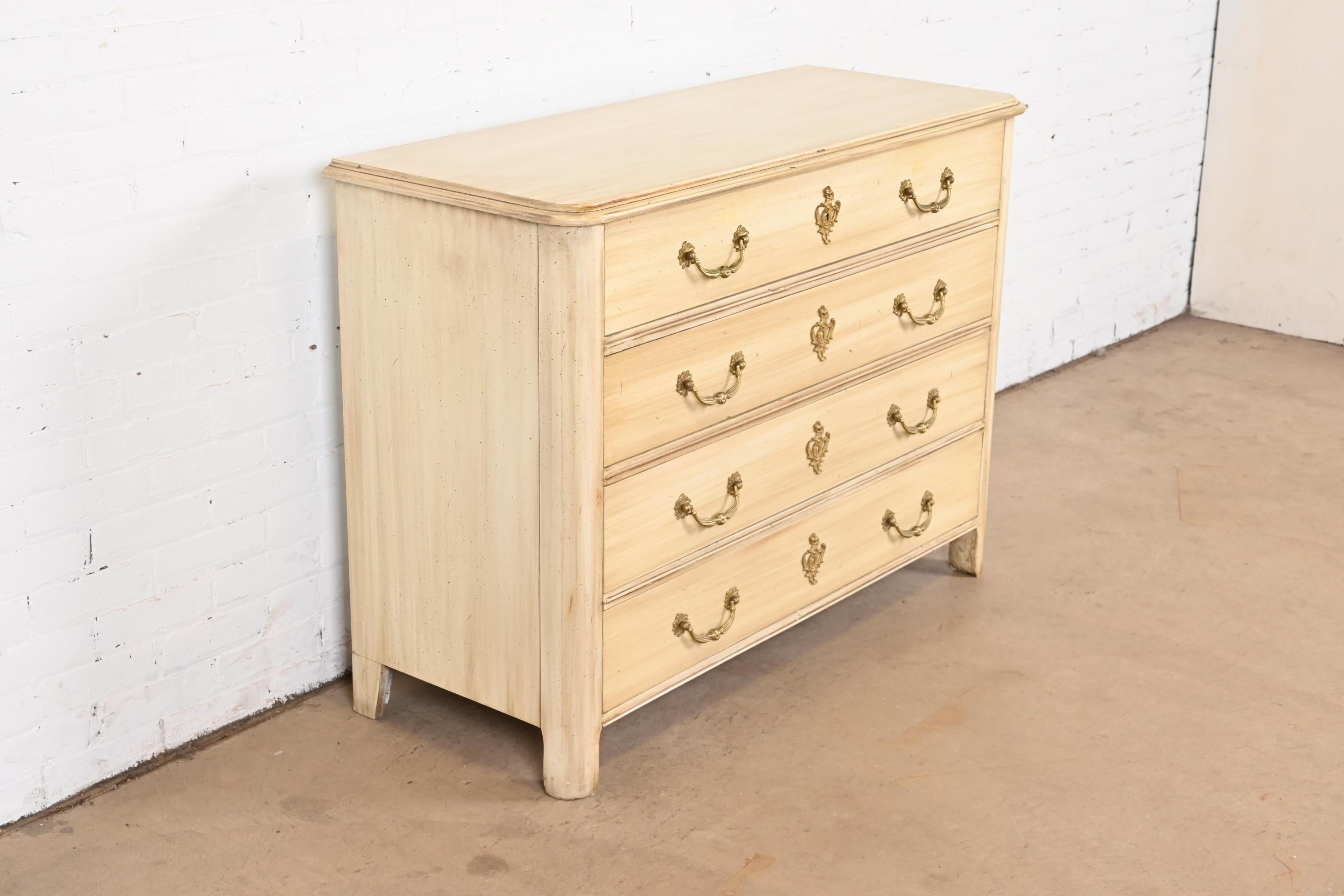 American Baker Furniture French Provincial Cream Painted Chest of Drawers, Circa 1960s For Sale