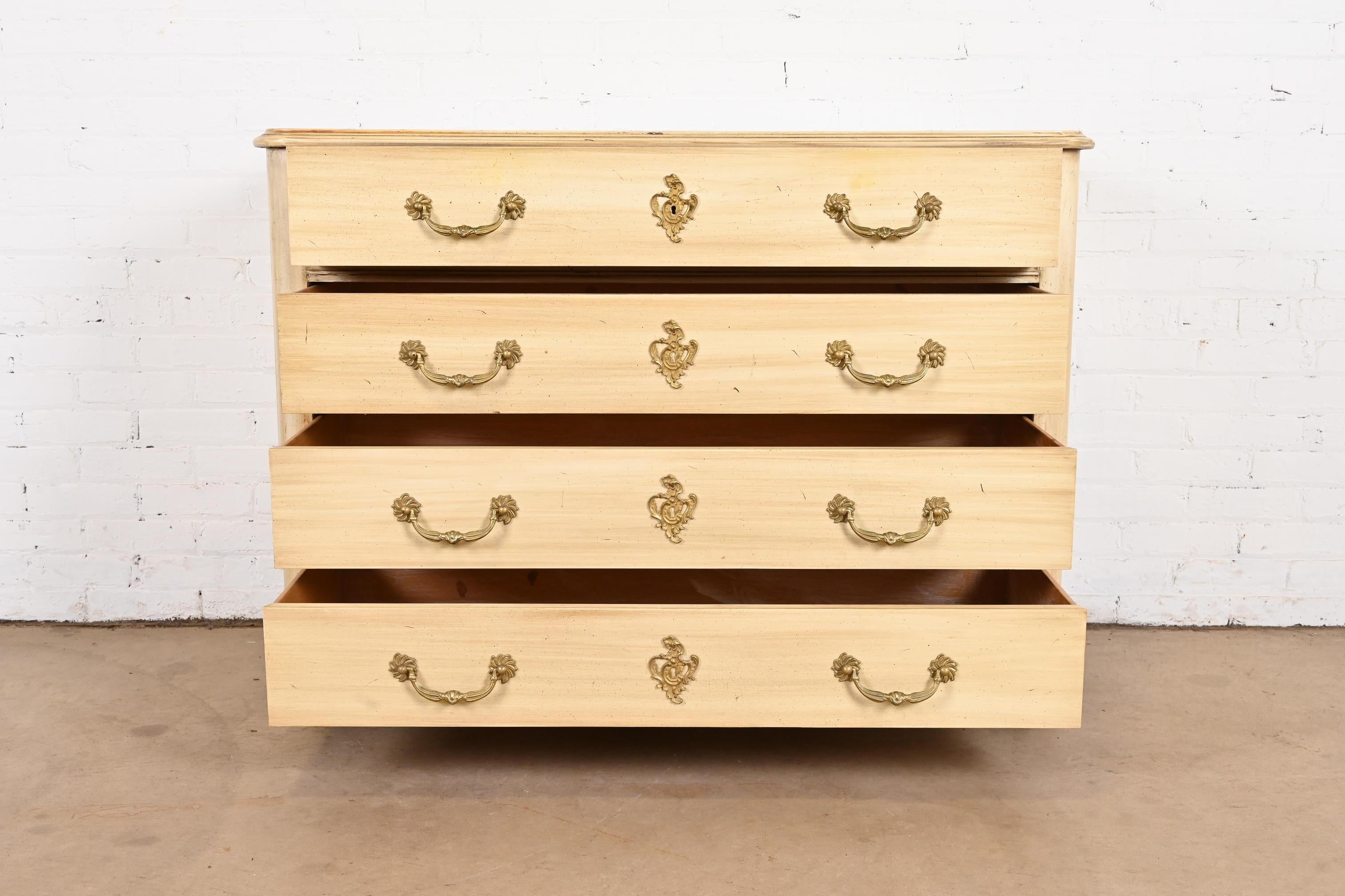 Mid-20th Century Baker Furniture French Provincial Cream Painted Chest of Drawers, Circa 1960s For Sale