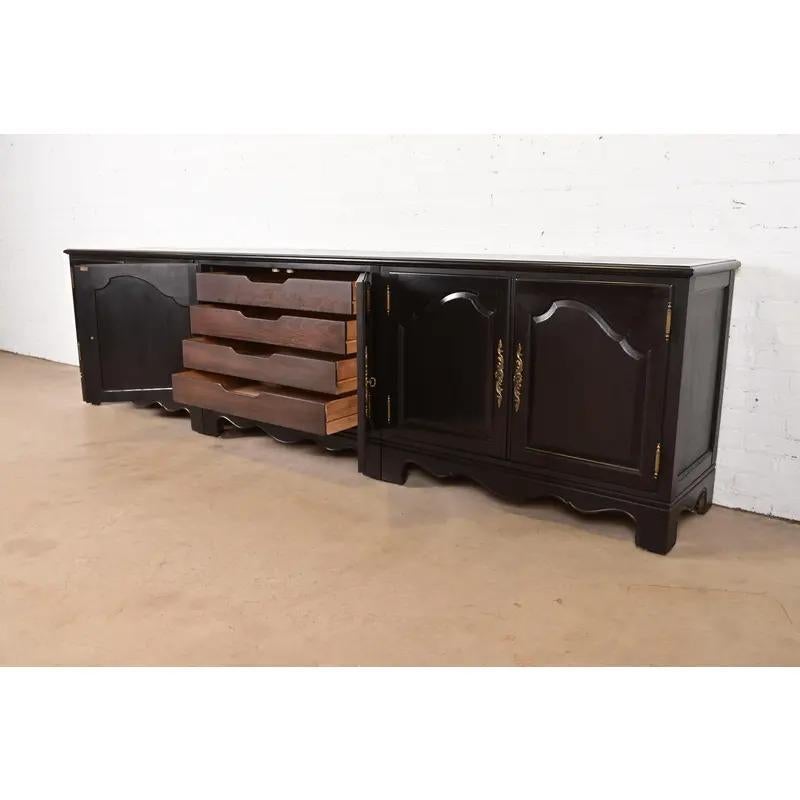 Brass Baker Furniture French Provincial Ebonized Sideboard Credenza, Circa 1960s For Sale