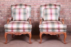 Baker Furniture French Provincial Louis XV Bergère Chairs, Pair