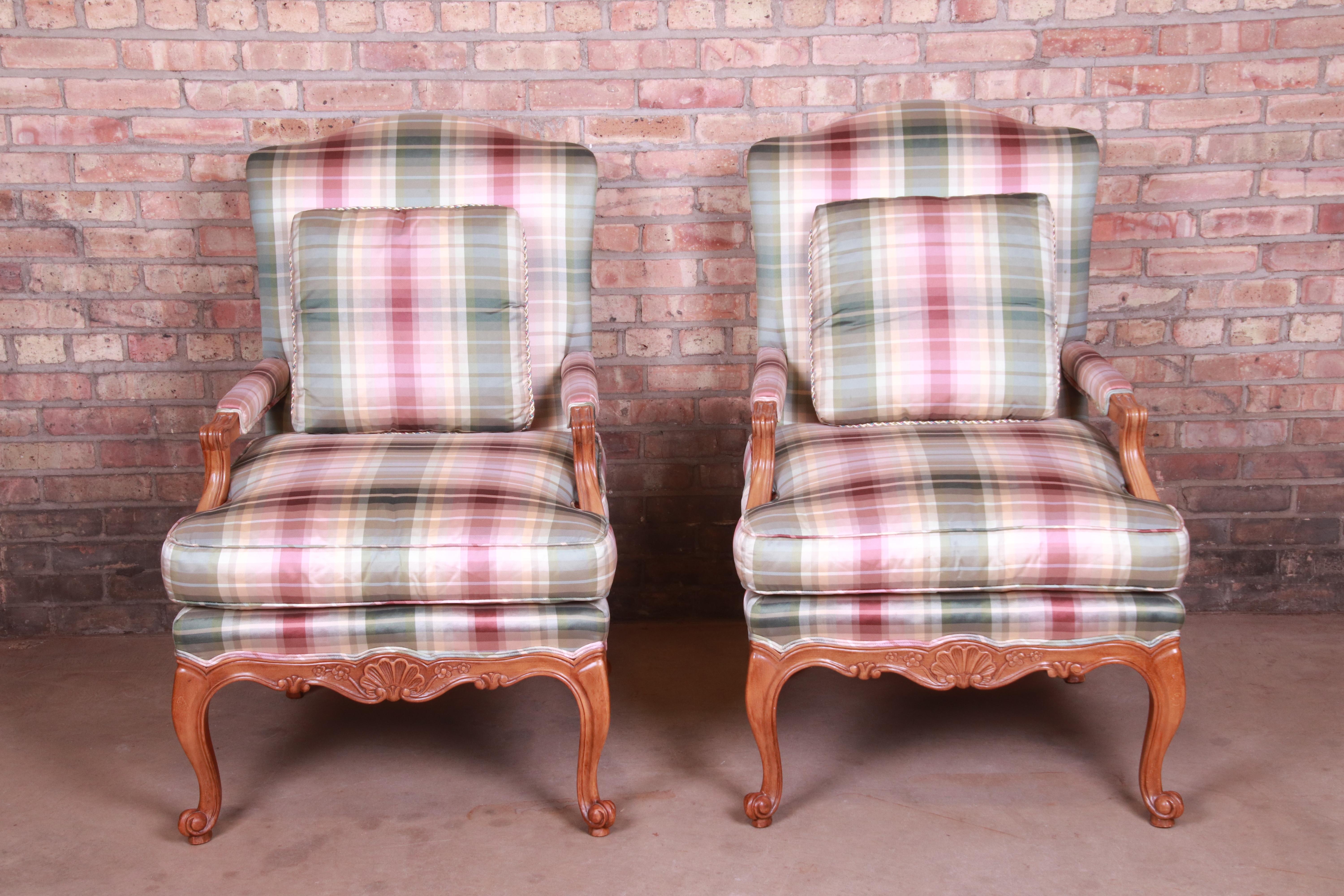 American Baker Furniture French Provincial Louis XV Bergère Chairs, Pair