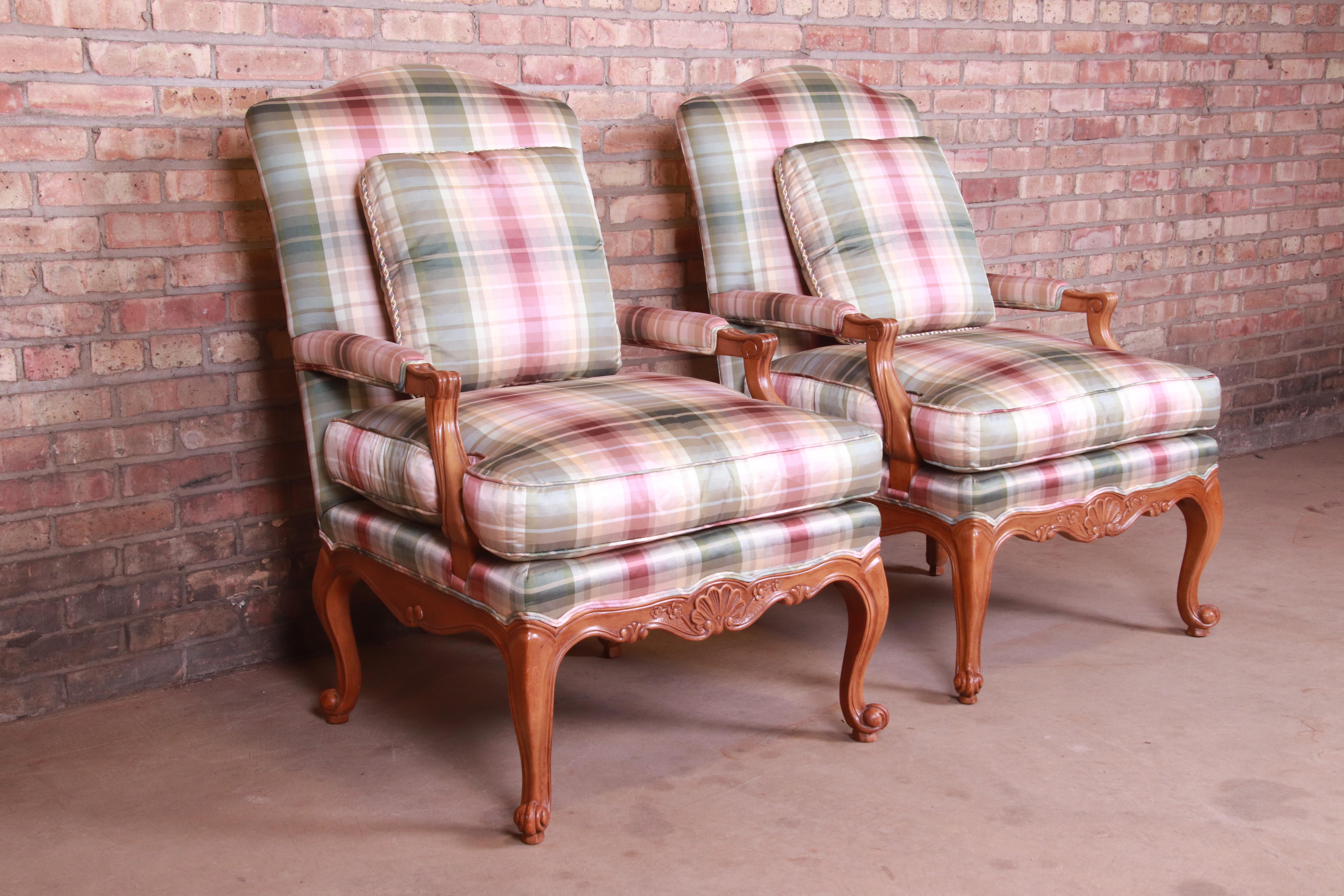Baker Furniture French Provincial Louis XV Bergère Chairs, Pair 1