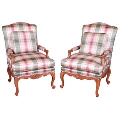 Baker Furniture French Provincial Louis XV Bergère Chairs, Pair