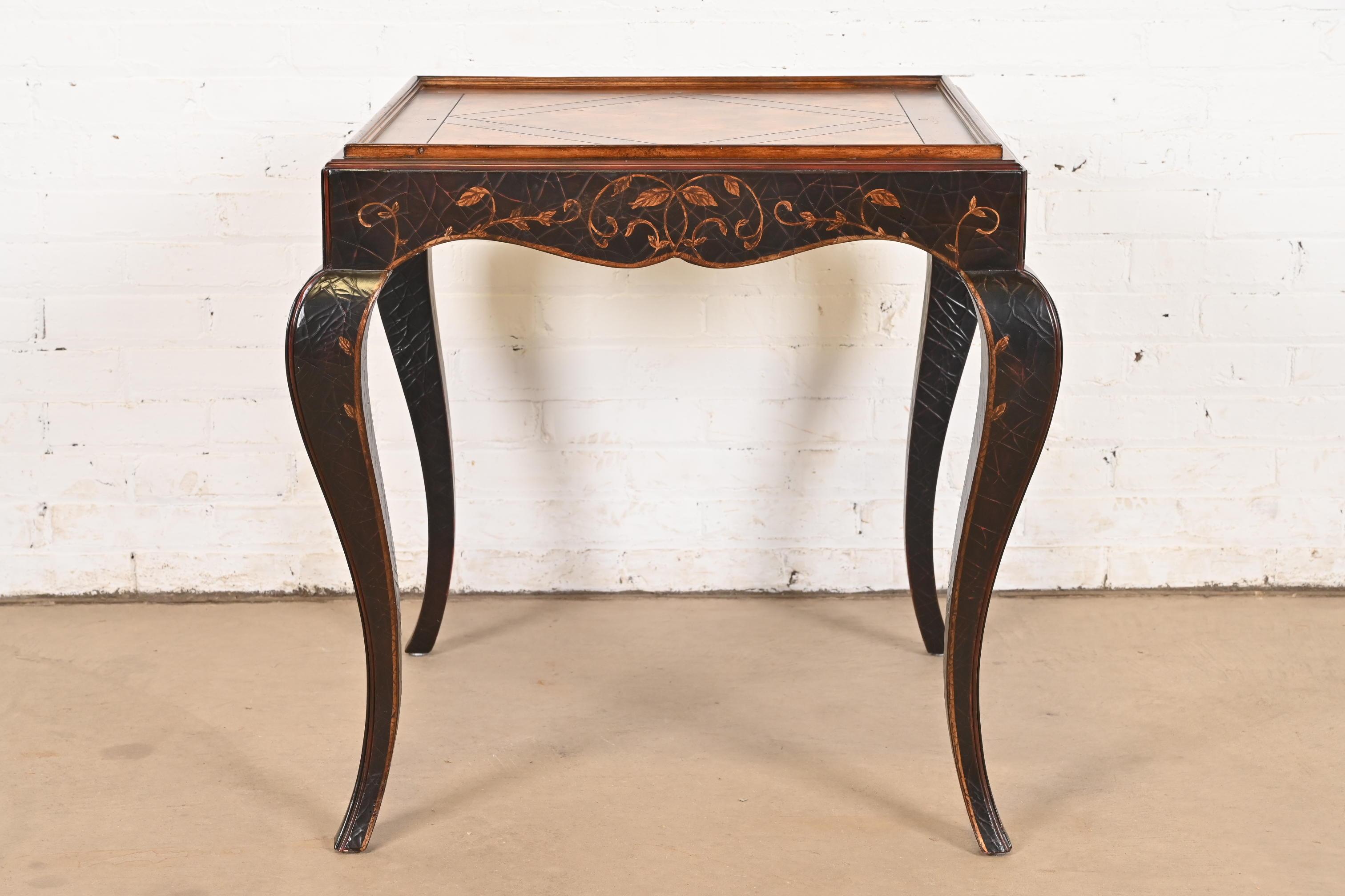 American Baker Furniture French Provincial Louis XV Burl Wood and Walnut Tea Table For Sale