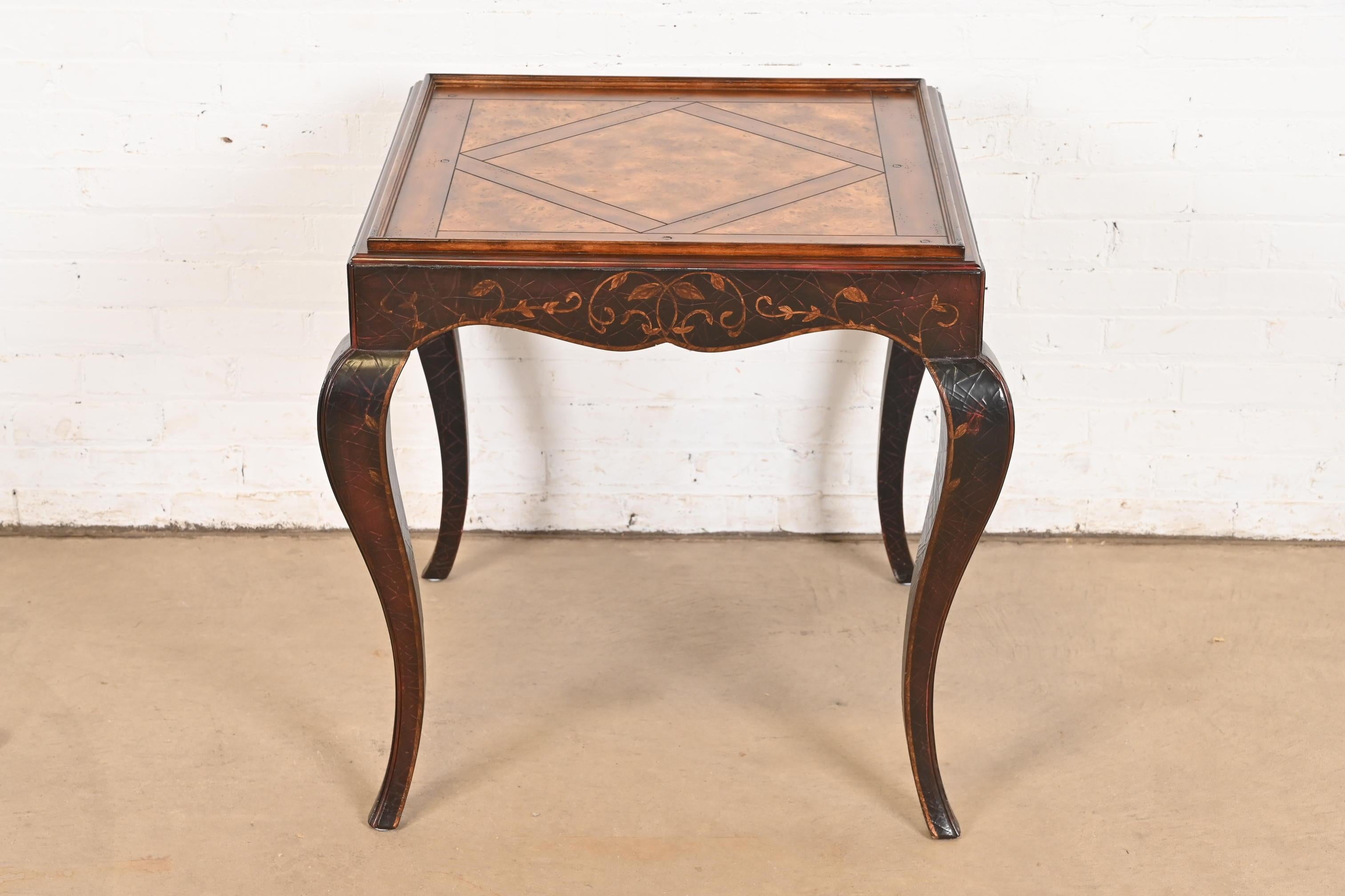 Baker Furniture French Provincial Louis XV Burl Wood and Walnut Tea Table In Good Condition For Sale In South Bend, IN