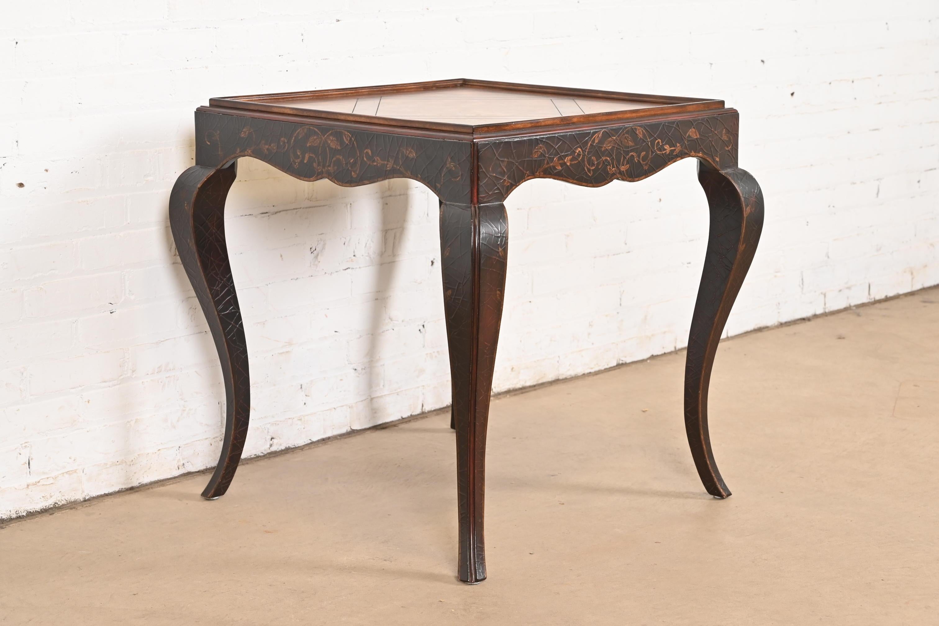 Contemporary Baker Furniture French Provincial Louis XV Burl Wood and Walnut Tea Table For Sale