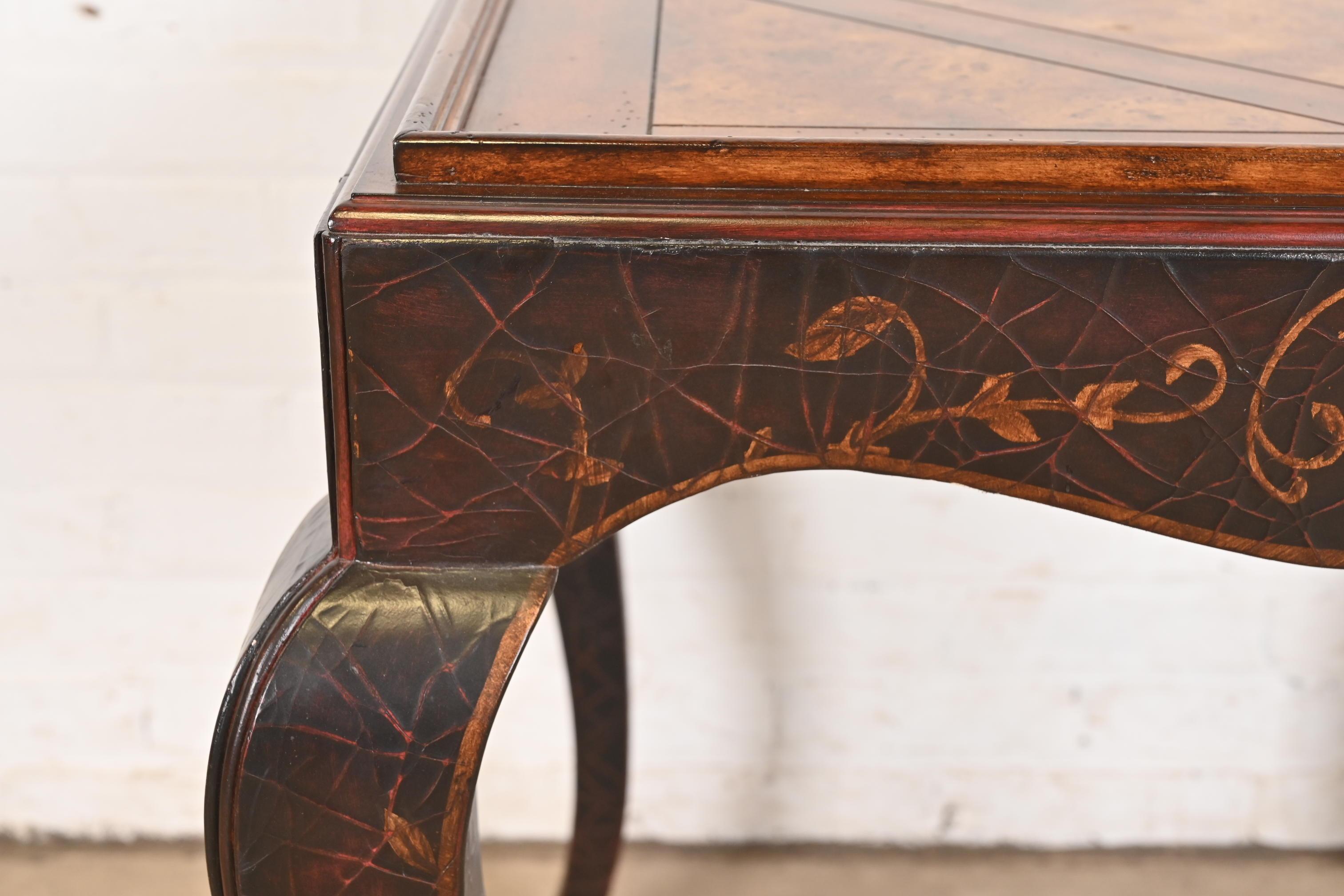 Baker Furniture French Provincial Louis XV Burl Wood and Walnut Tea Table For Sale 1