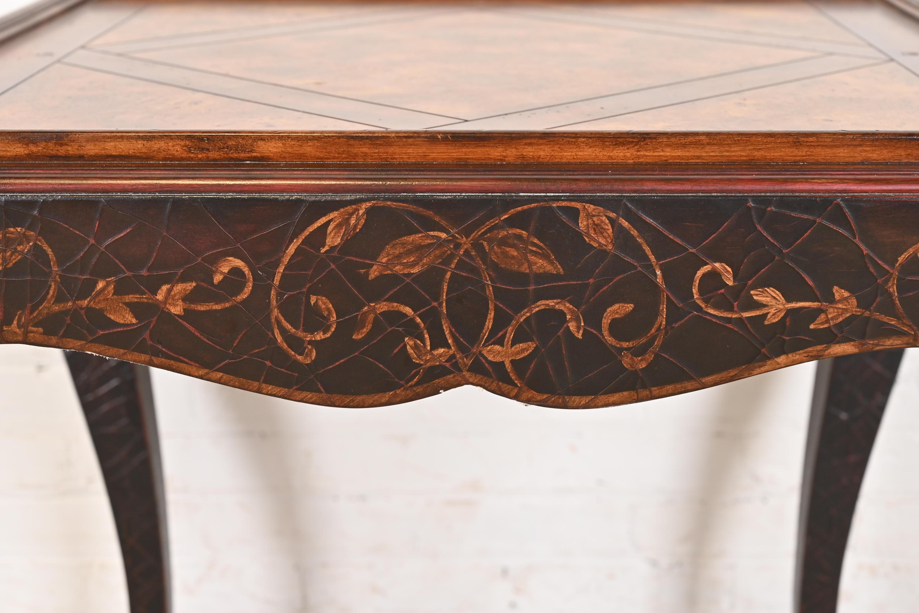 Baker Furniture French Provincial Louis XV Burl Wood and Walnut Tea Table For Sale 2