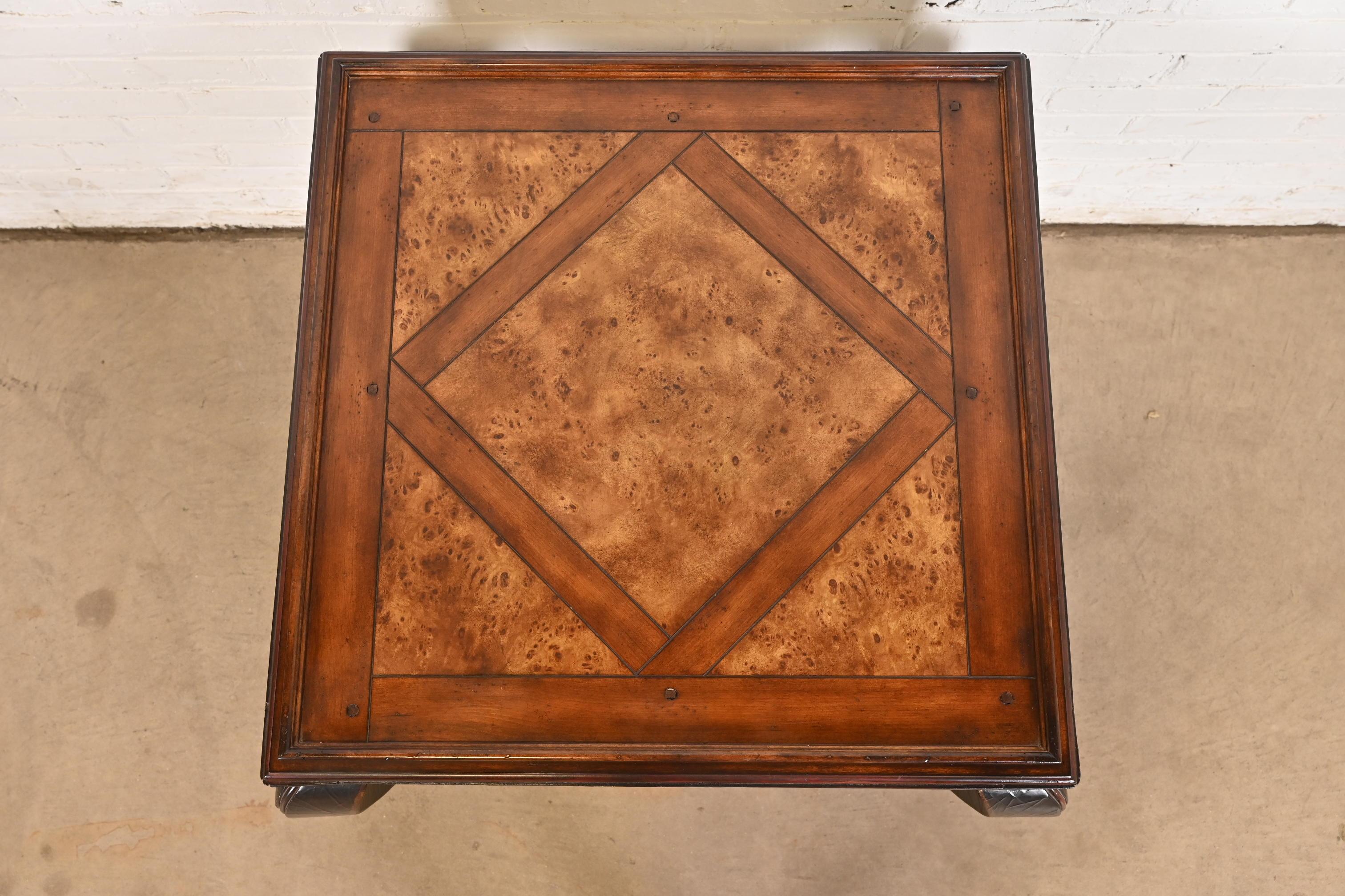 Baker Furniture French Provincial Louis XV Burl Wood and Walnut Tea Table For Sale 4