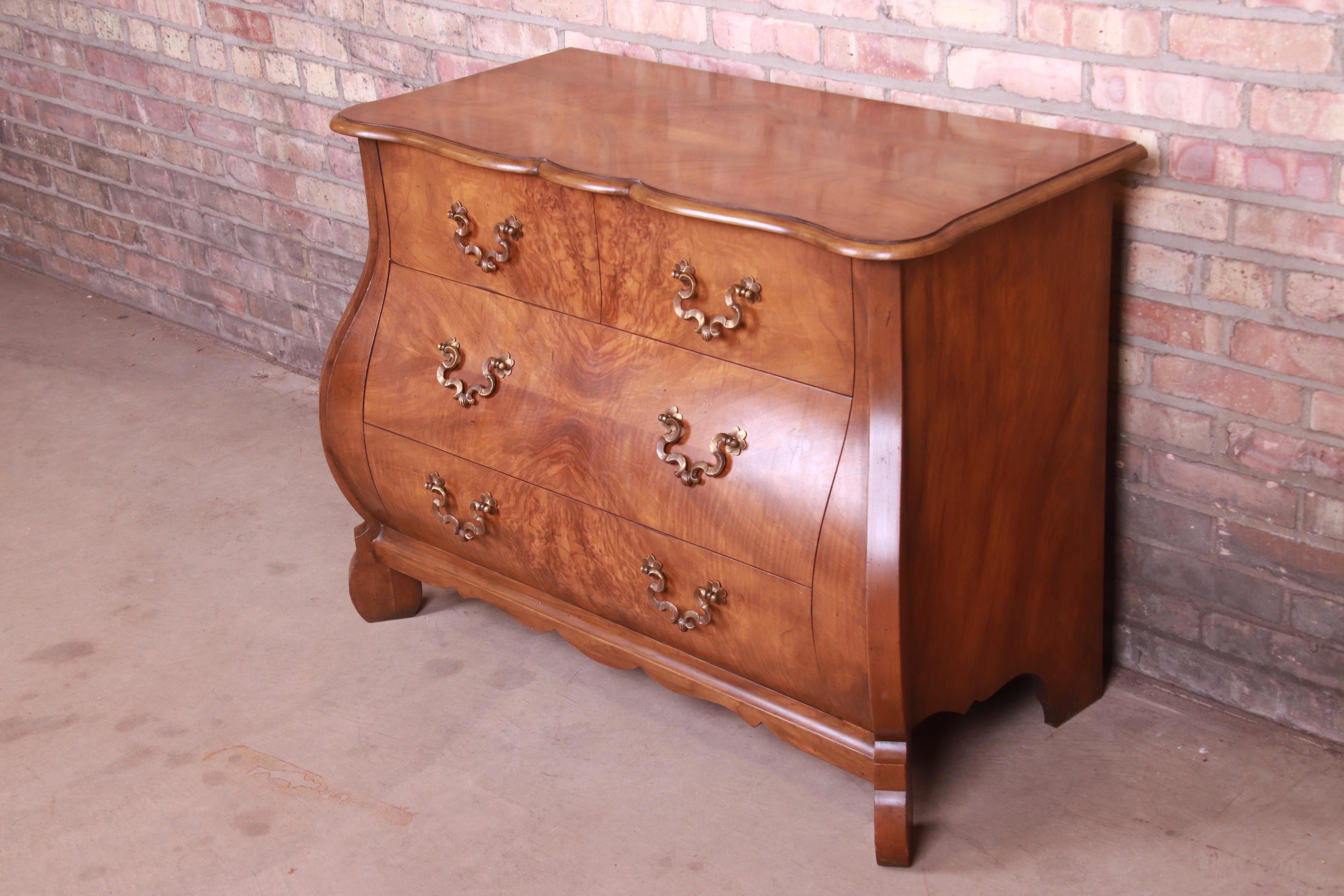 American Baker Furniture French Provincial Louis XV Burled Walnut Bombay Chest or Commode