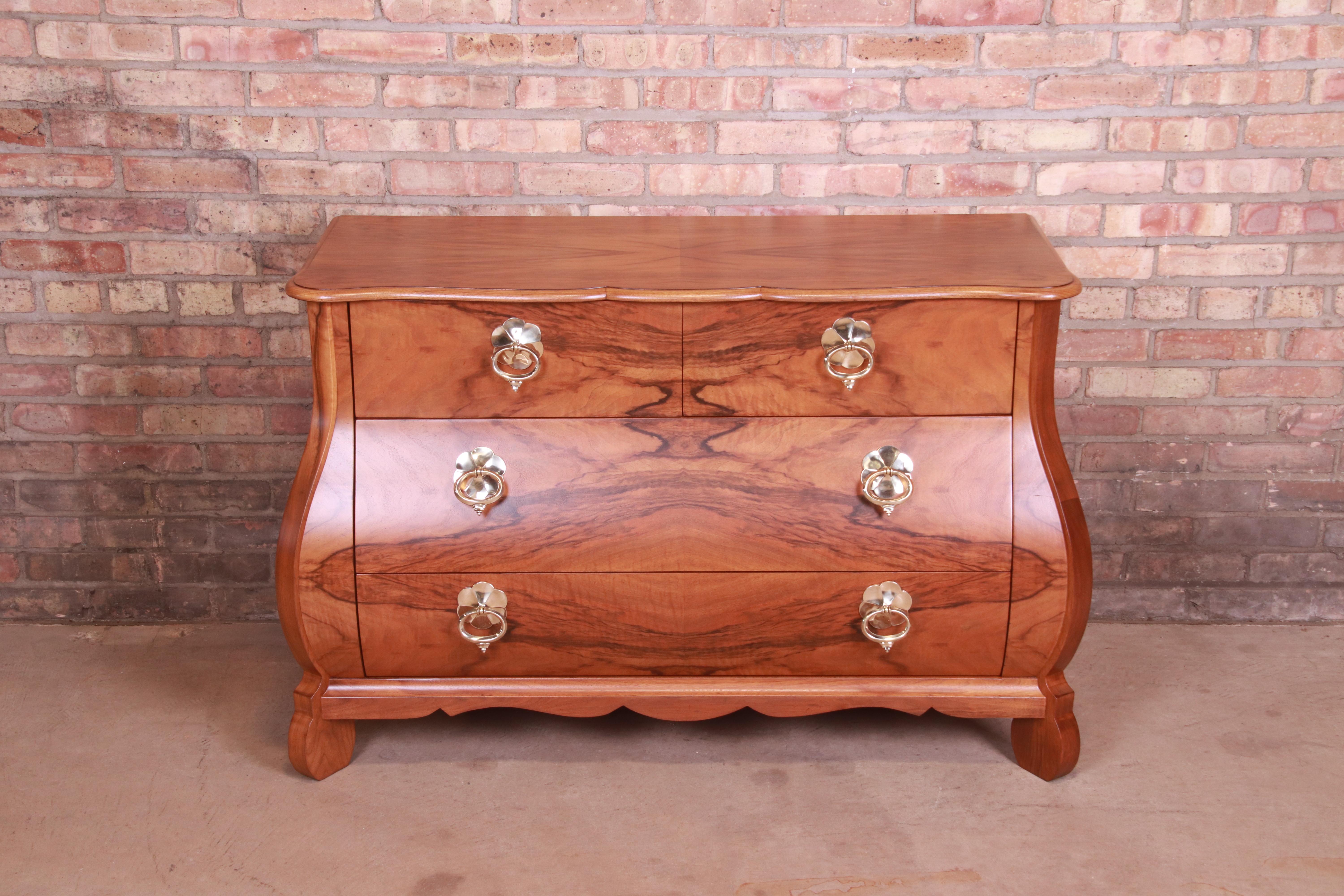 American Baker Furniture French Provincial Louis XV Burled Walnut Bombay Chest or Commode