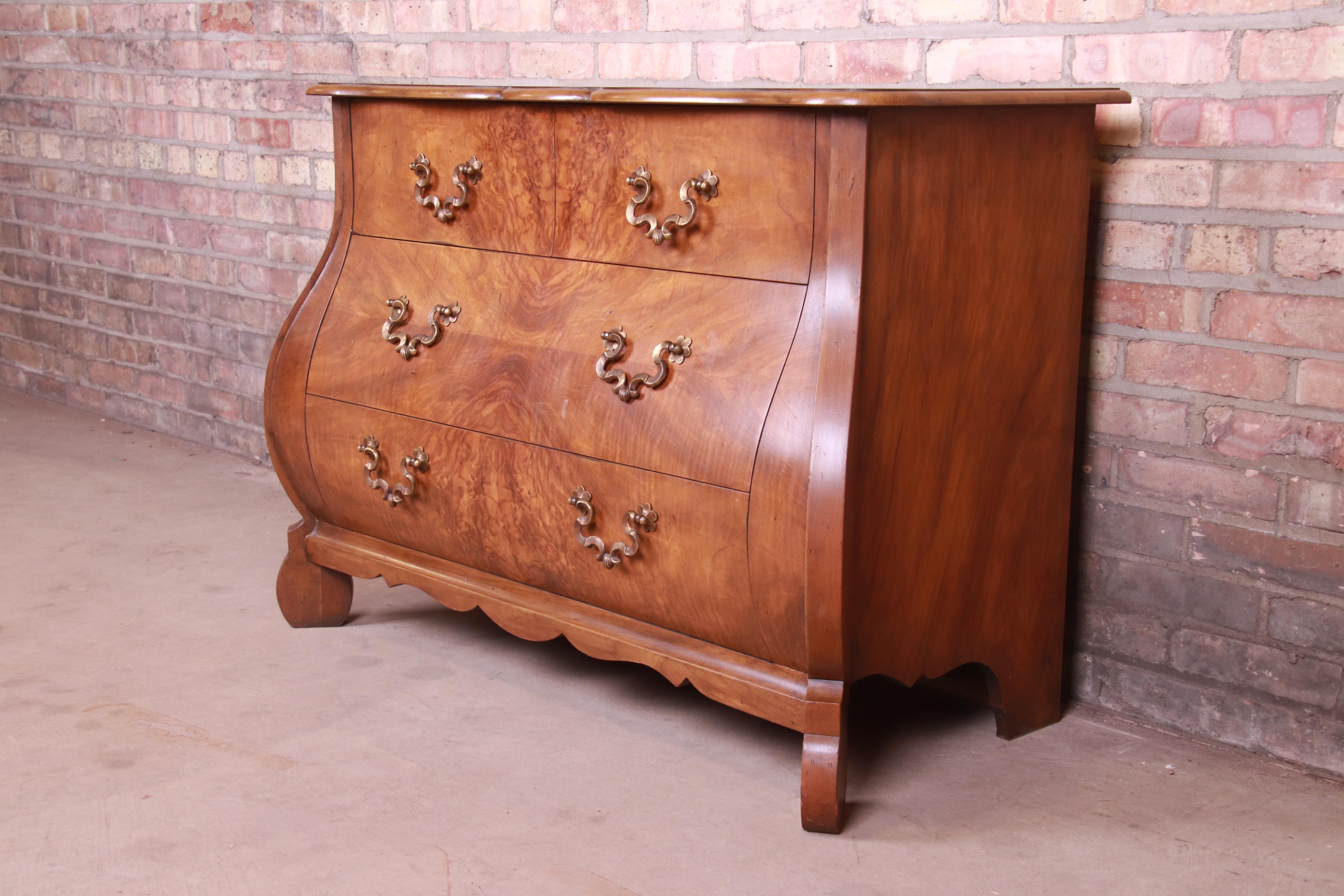 Baker Furniture French Provincial Louis XV Burled Walnut Bombay Chest or Commode In Good Condition In South Bend, IN