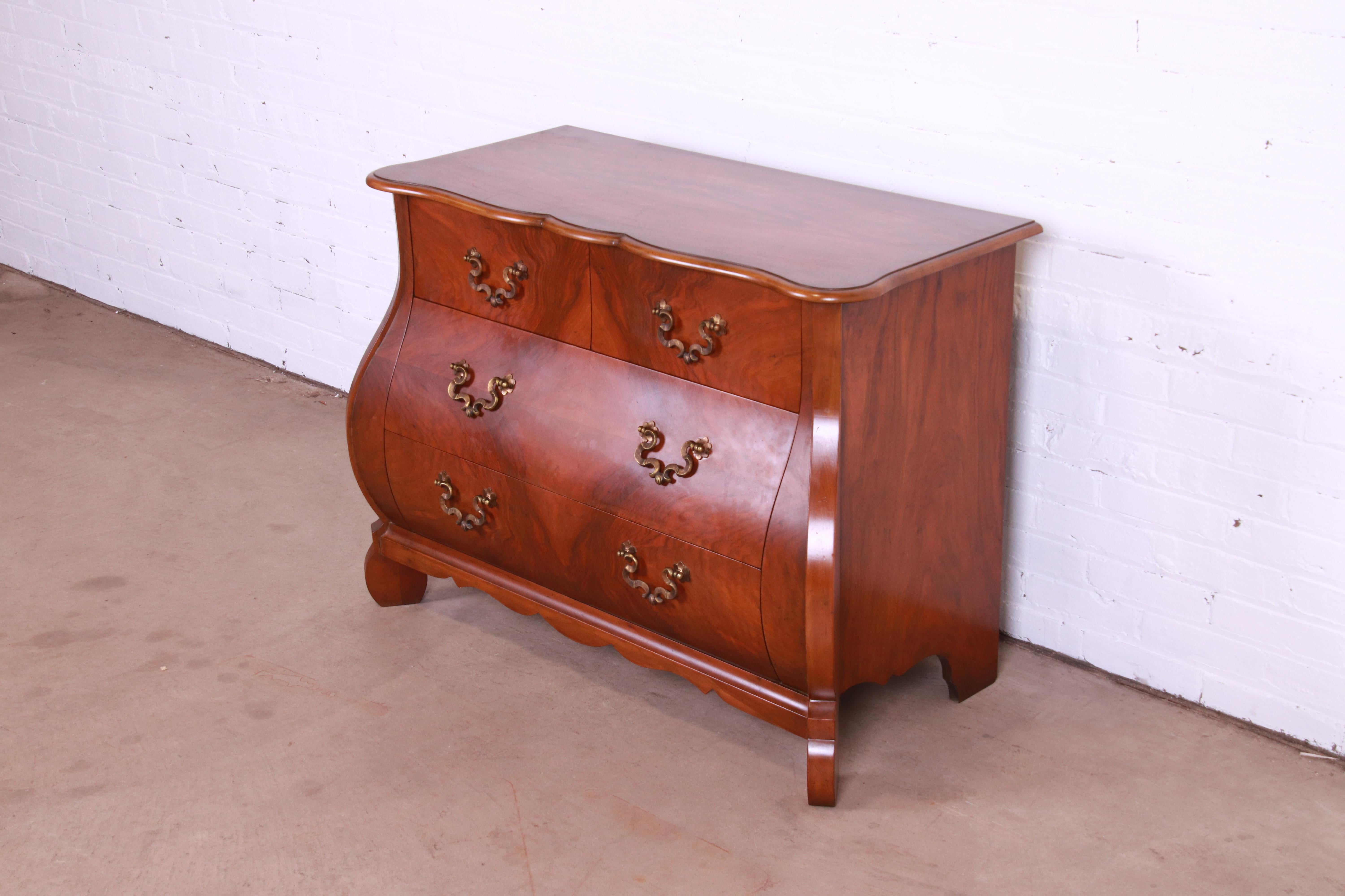 Baker Furniture French Provincial Louis XV Burled Walnut Bombay Chest or Commode In Good Condition In South Bend, IN