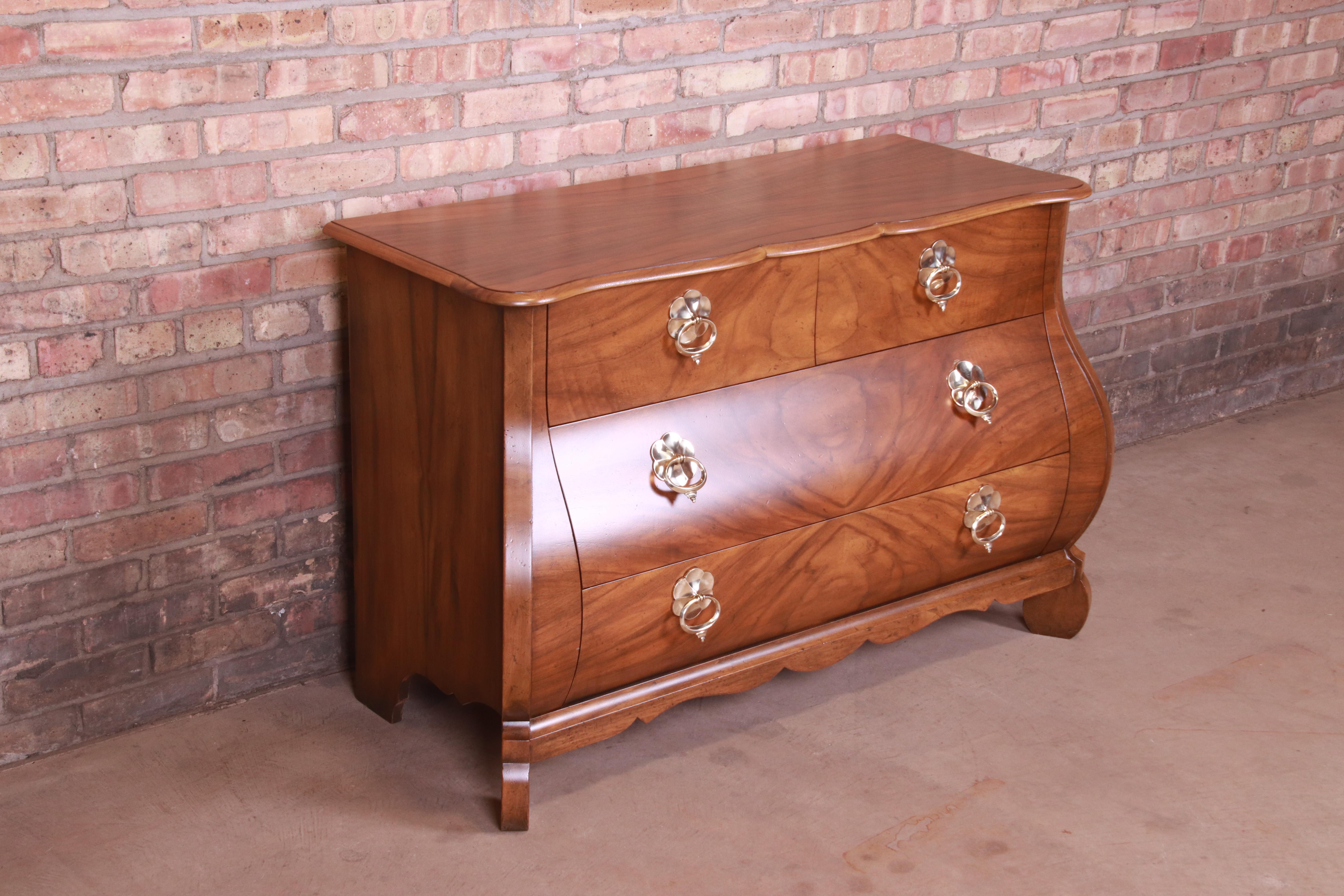 Mid-20th Century Baker Furniture French Provincial Louis XV Burled Walnut Bombay Chest or Commode