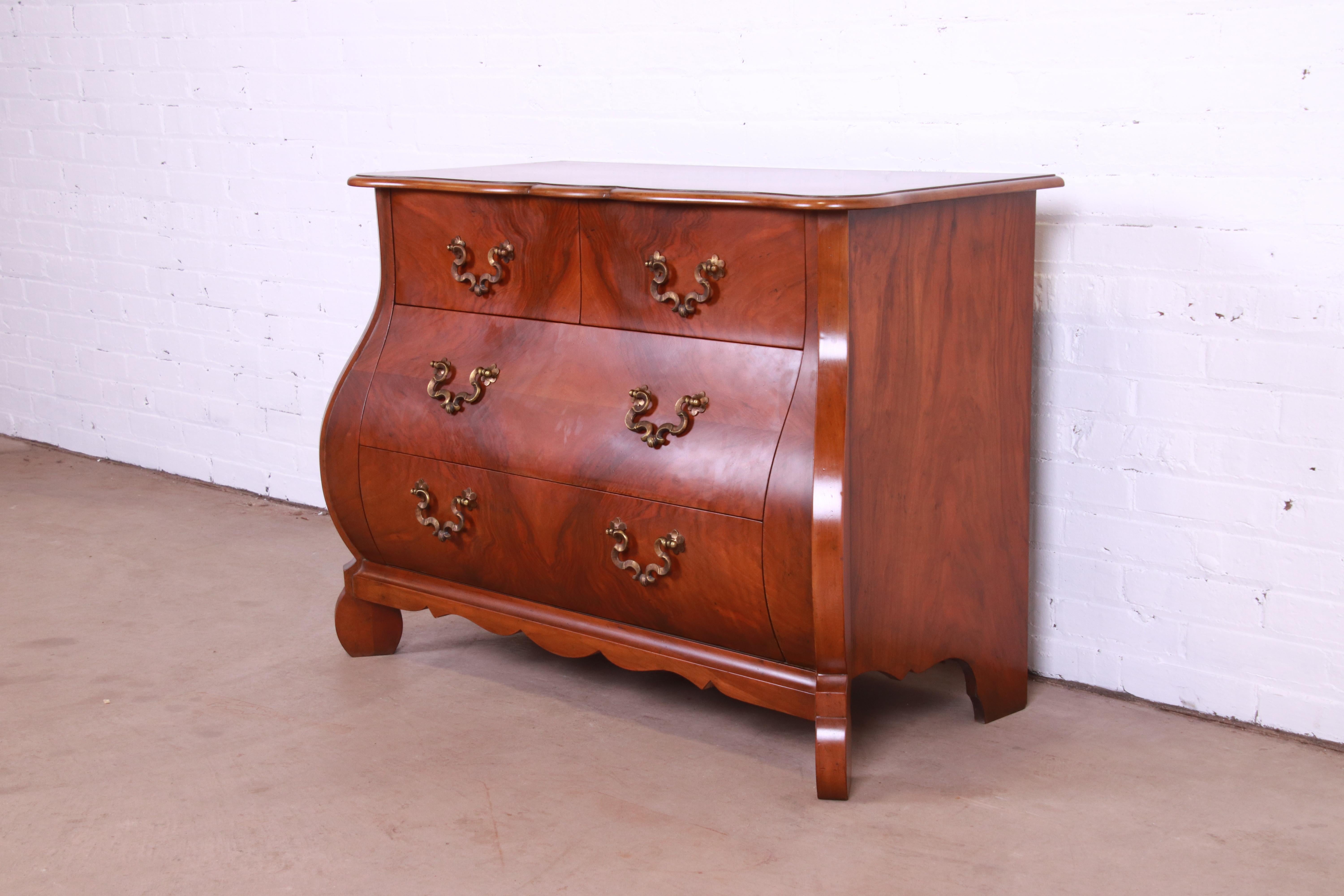 20th Century Baker Furniture French Provincial Louis XV Burled Walnut Bombay Chest or Commode