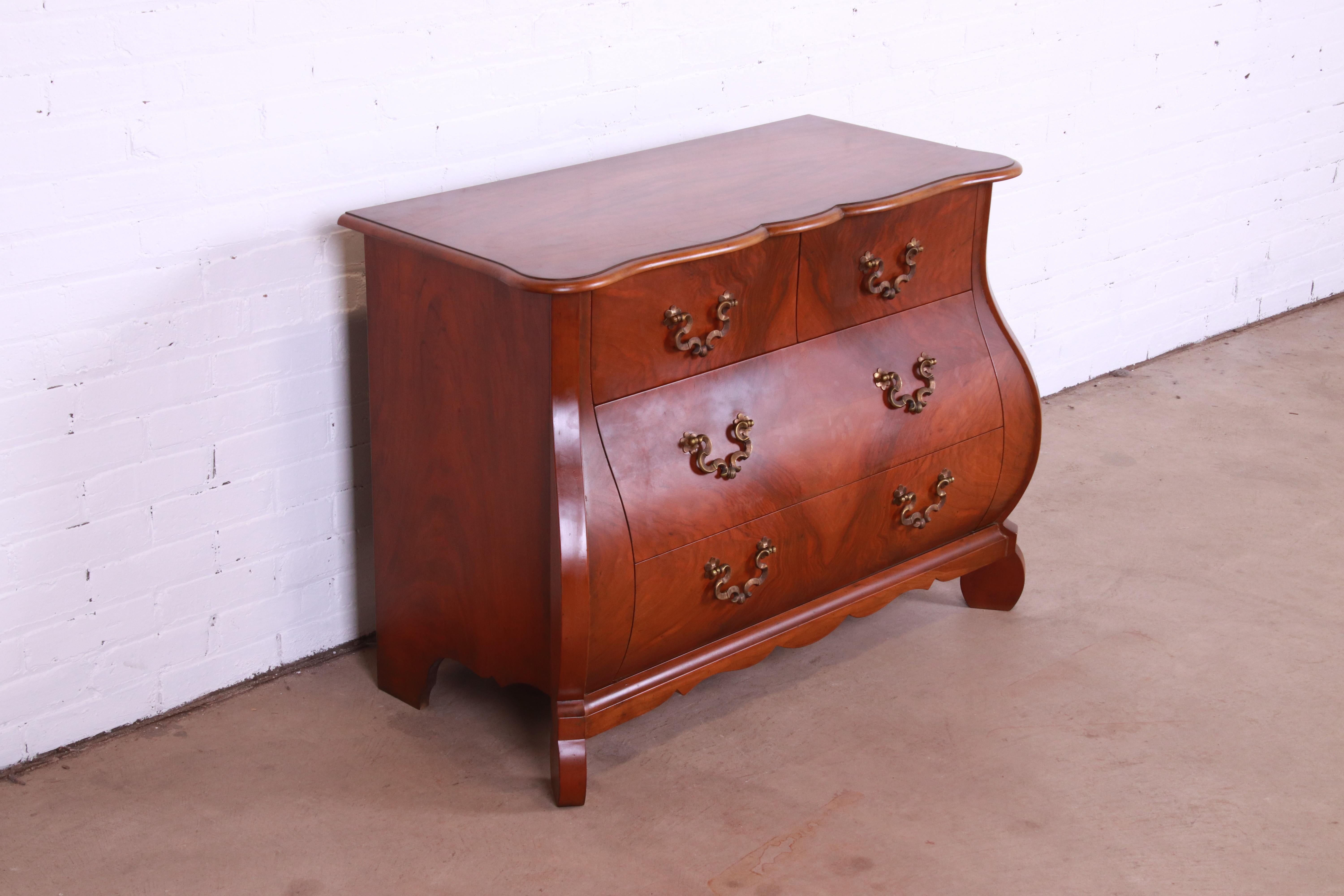 Brass Baker Furniture French Provincial Louis XV Burled Walnut Bombay Chest or Commode