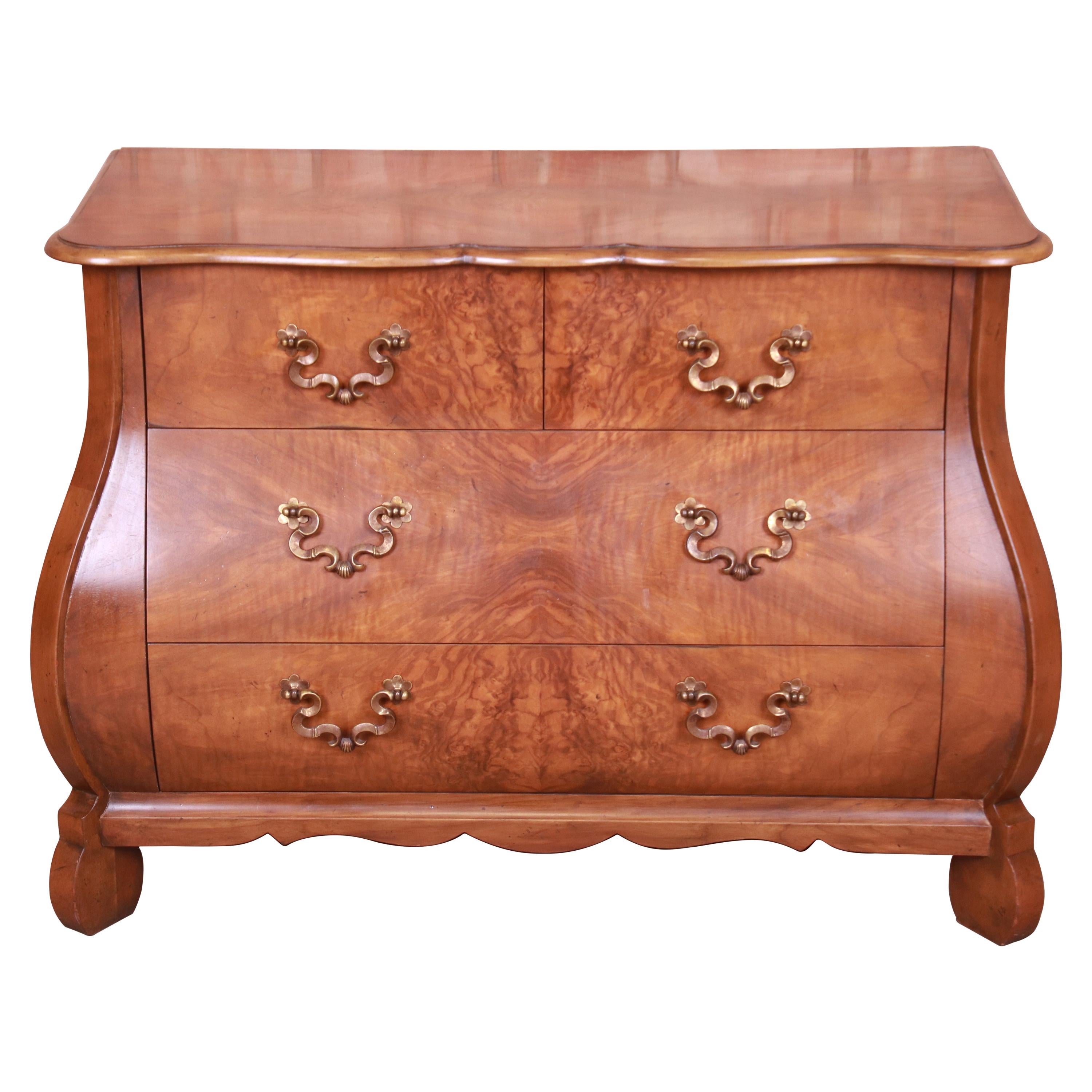 Baker Furniture French Provincial Louis XV Burled Walnut Bombay Chest or Commode