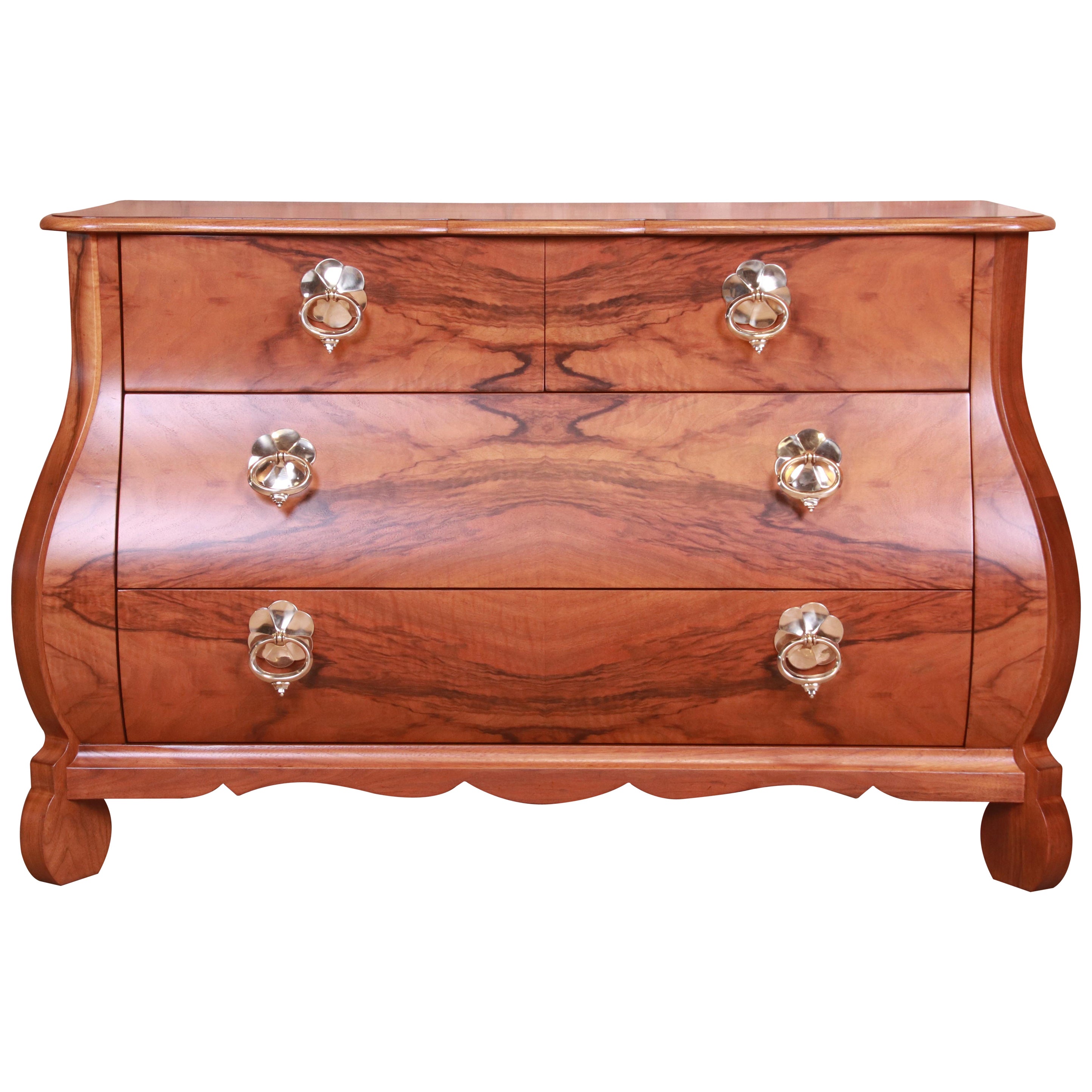 Baker Furniture French Provincial Louis XV Burled Walnut Bombay Chest or Commode