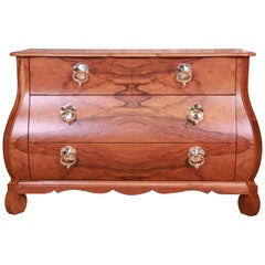 Baker Furniture French Provincial Louis XV Burled Walnut Bombay Chest or Commode