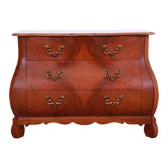 Baker Furniture French Provincial Louis XV Burled Walnut Bombay Chest or Commode