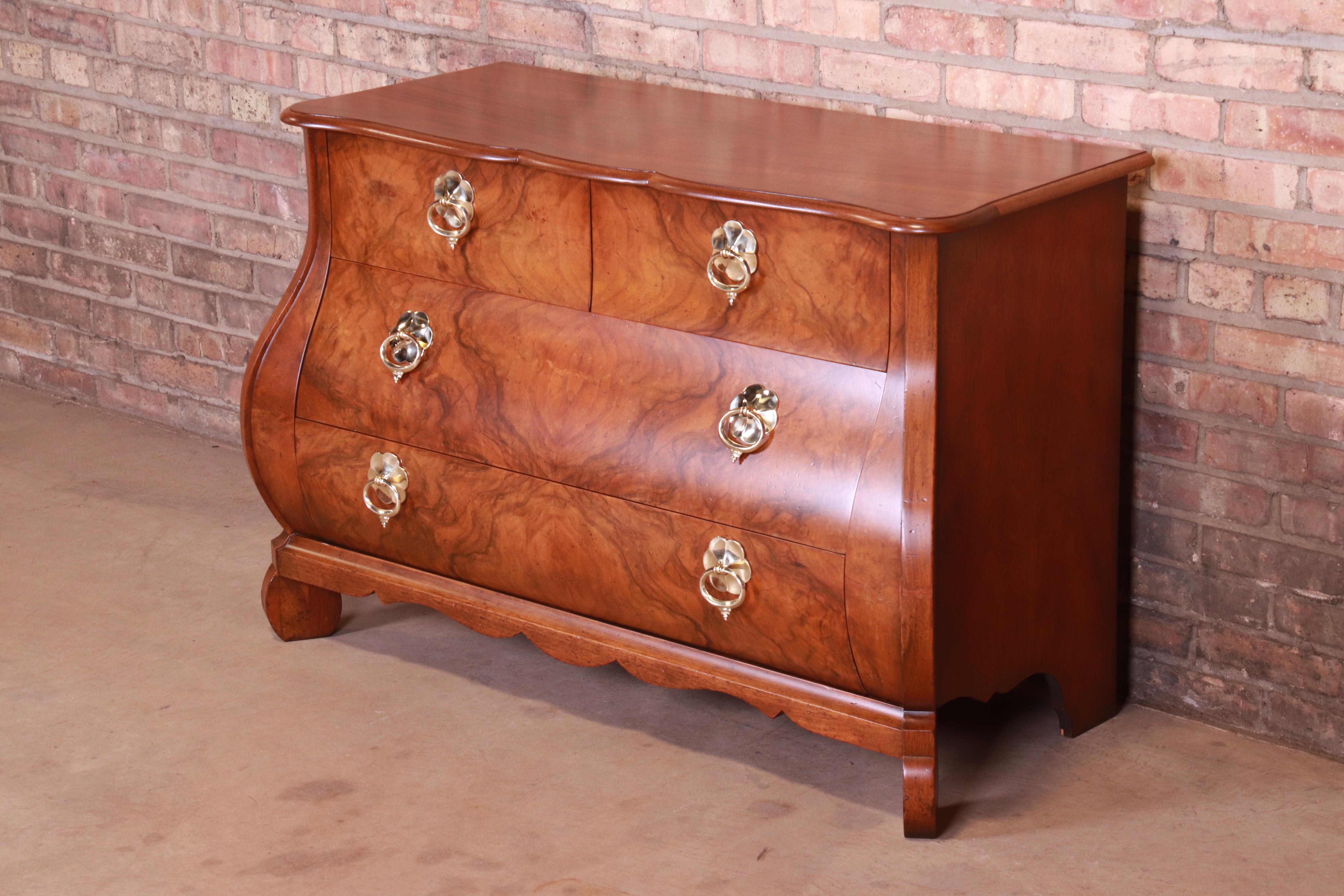 American Baker Furniture French Provincial Louis XV Burled Walnut Commode, Newly Restored