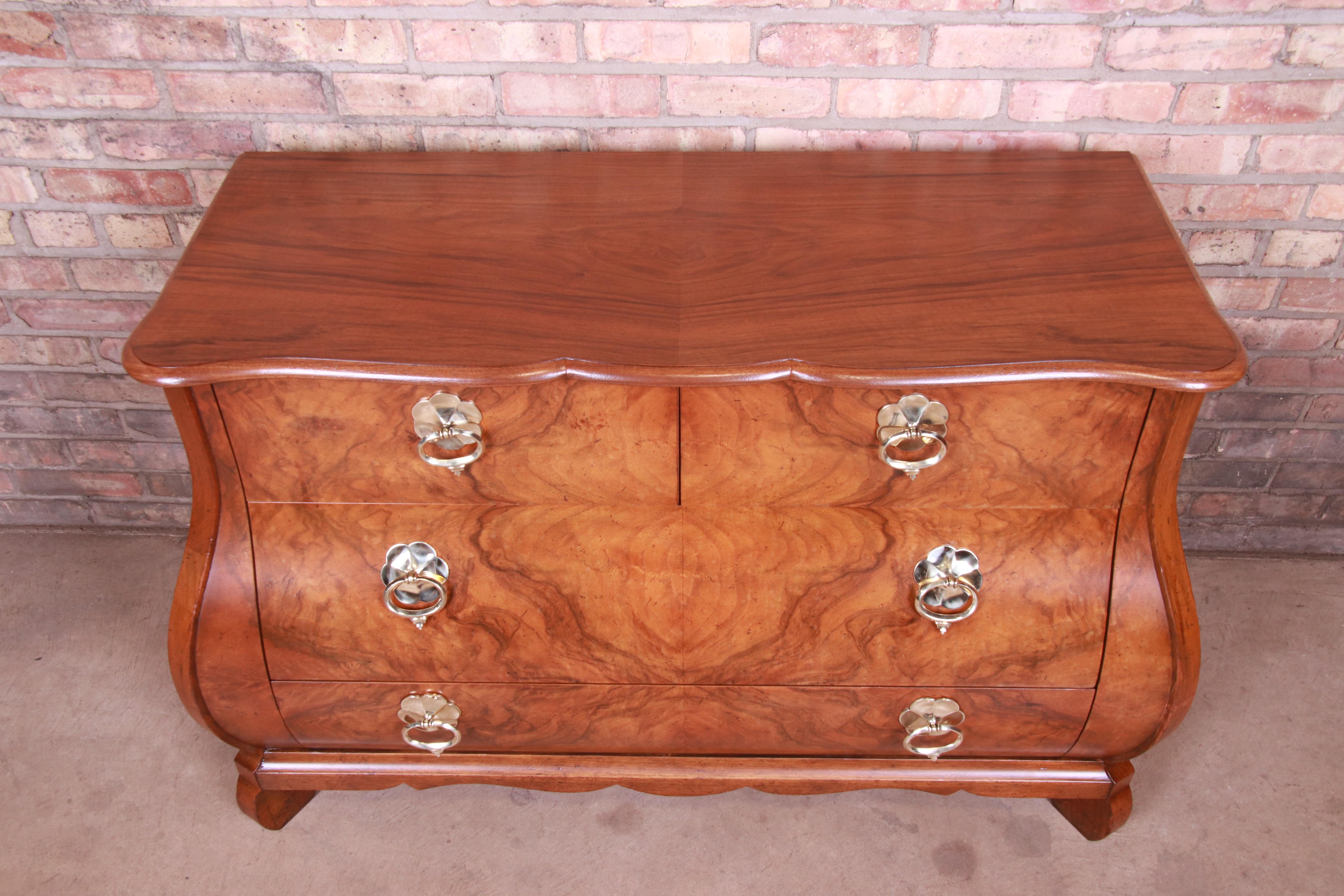 20th Century Baker Furniture French Provincial Louis XV Burled Walnut Commode, Newly Restored