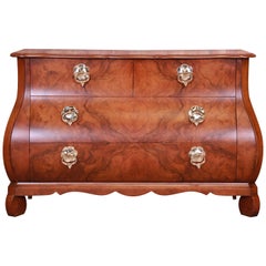Retro Baker Furniture French Provincial Louis XV Burled Walnut Commode, Newly Restored