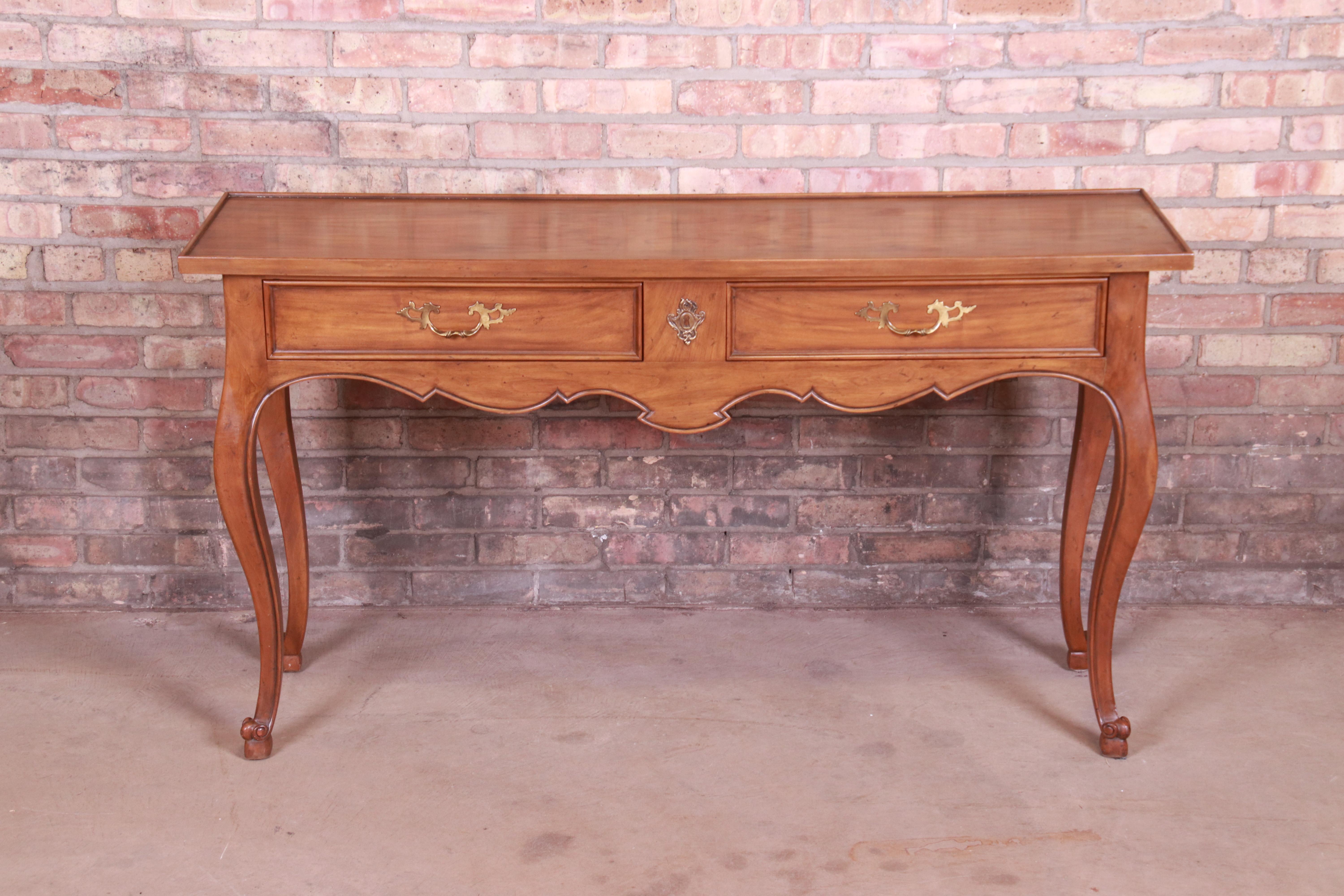 American Baker Furniture French Provincial Louis XV Burled Walnut Console Table