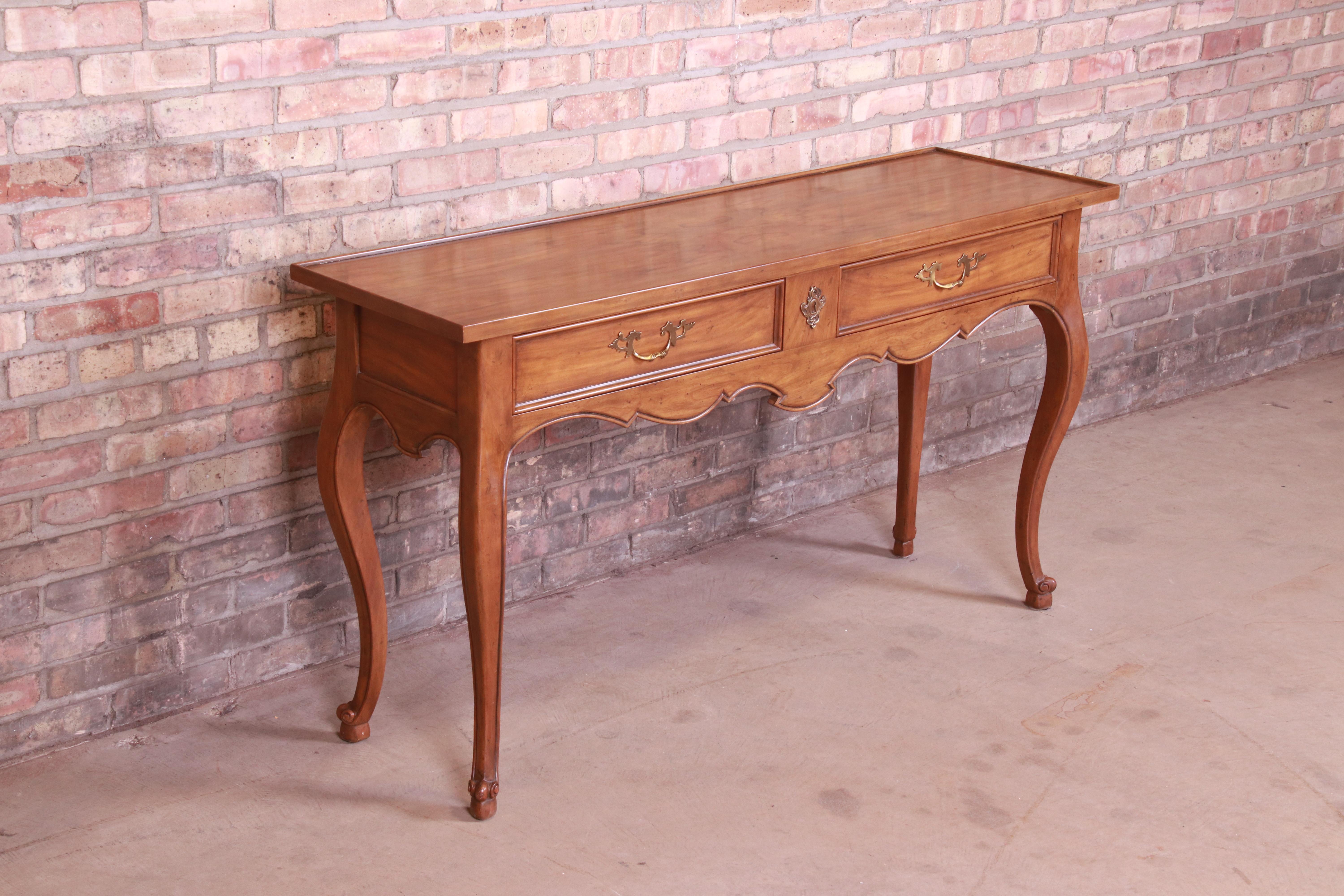 20th Century Baker Furniture French Provincial Louis XV Burled Walnut Console Table