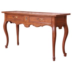 Retro Baker Furniture French Provincial Louis XV Burled Walnut Console Table