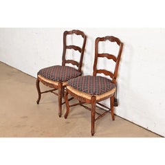 Baker Furniture French Provincial Louis XV Carved Mahogany Dining Chairs, Pair