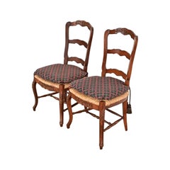 Baker Furniture French Provincial Louis XV Carved Mahogany Dining Chairs, Pair