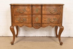 Baker Furniture French Provincial Louis XV Carved Oak and Burl Wood Commode