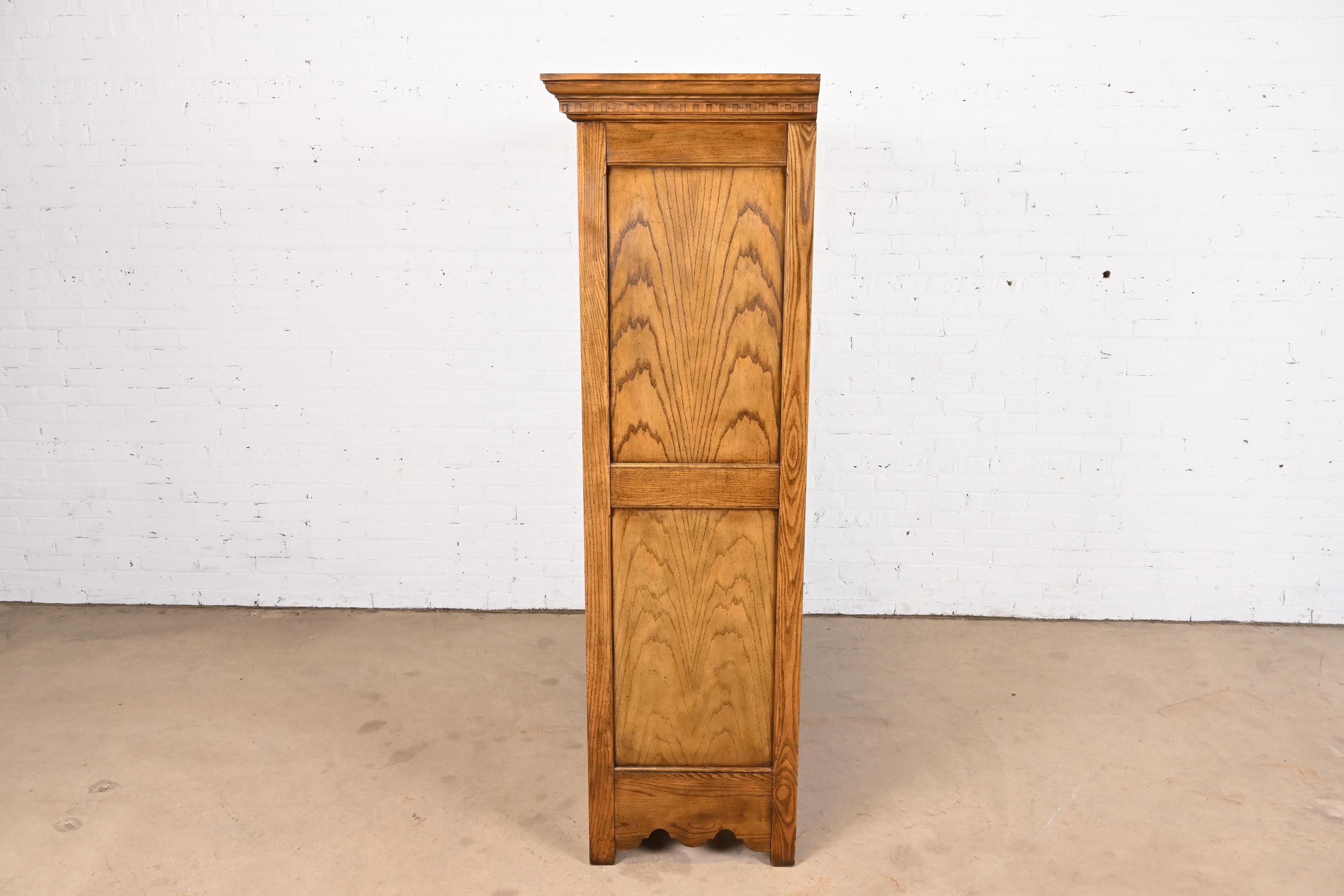 Baker Furniture French Provincial Louis XV Carved Oak Armoire or Linen Press 5