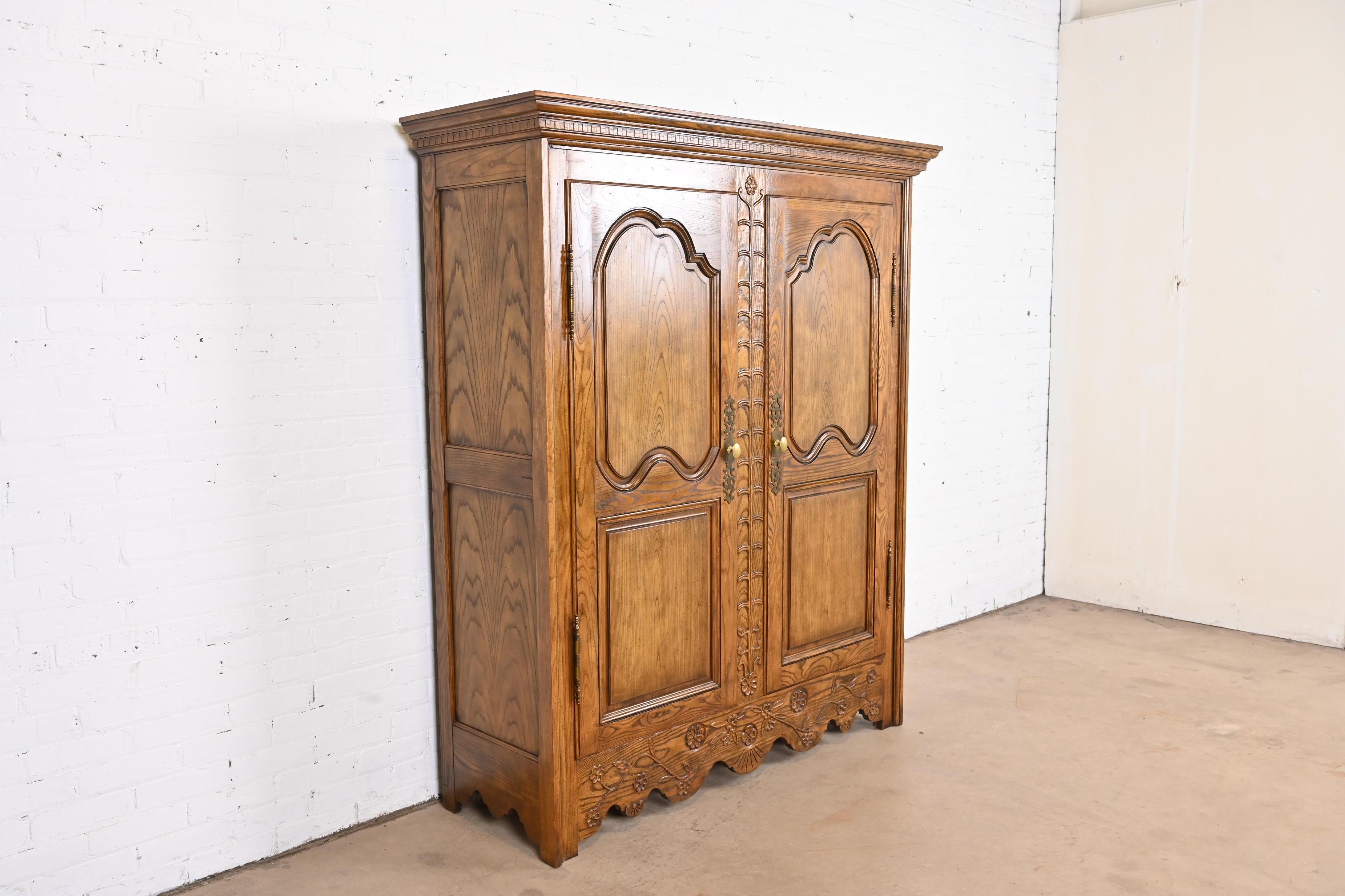 American Baker Furniture French Provincial Louis XV Carved Oak Armoire or Linen Press
