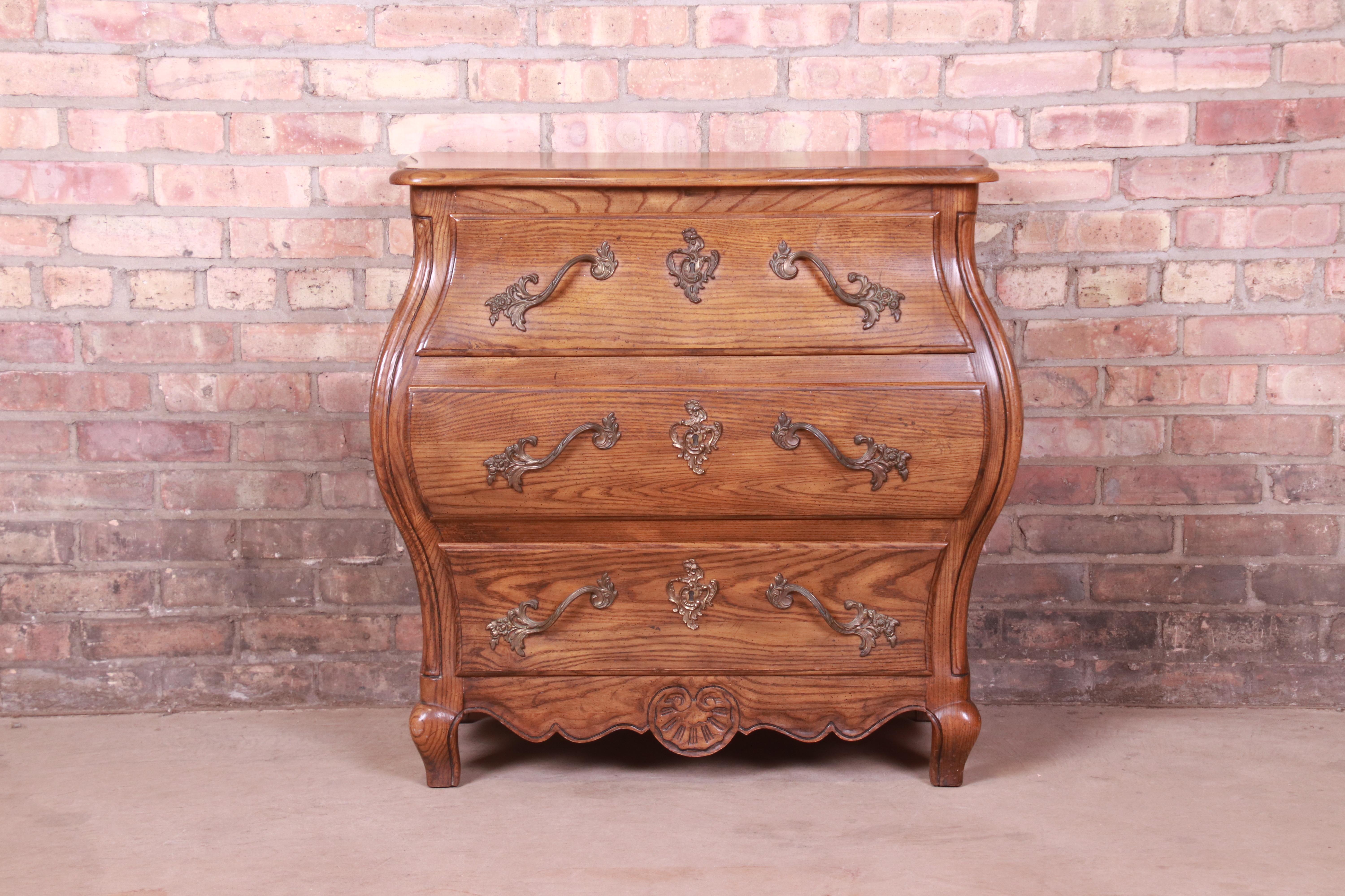 North American Baker Furniture French Provincial Louis XV Carved Oak Bombay Chest For Sale