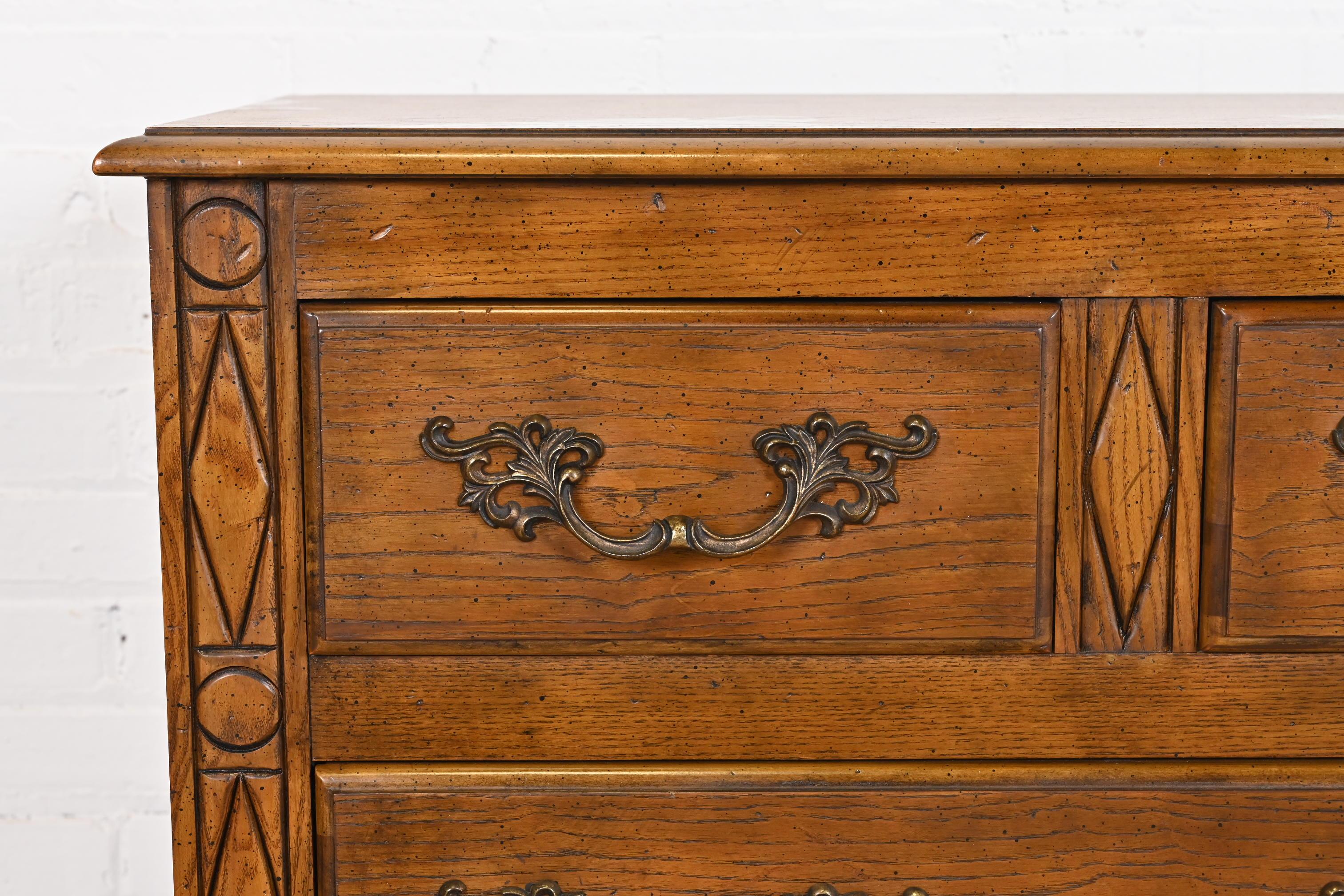 Baker Furniture French Provincial Louis XV Carved Oak Chest of Drawers For Sale 5