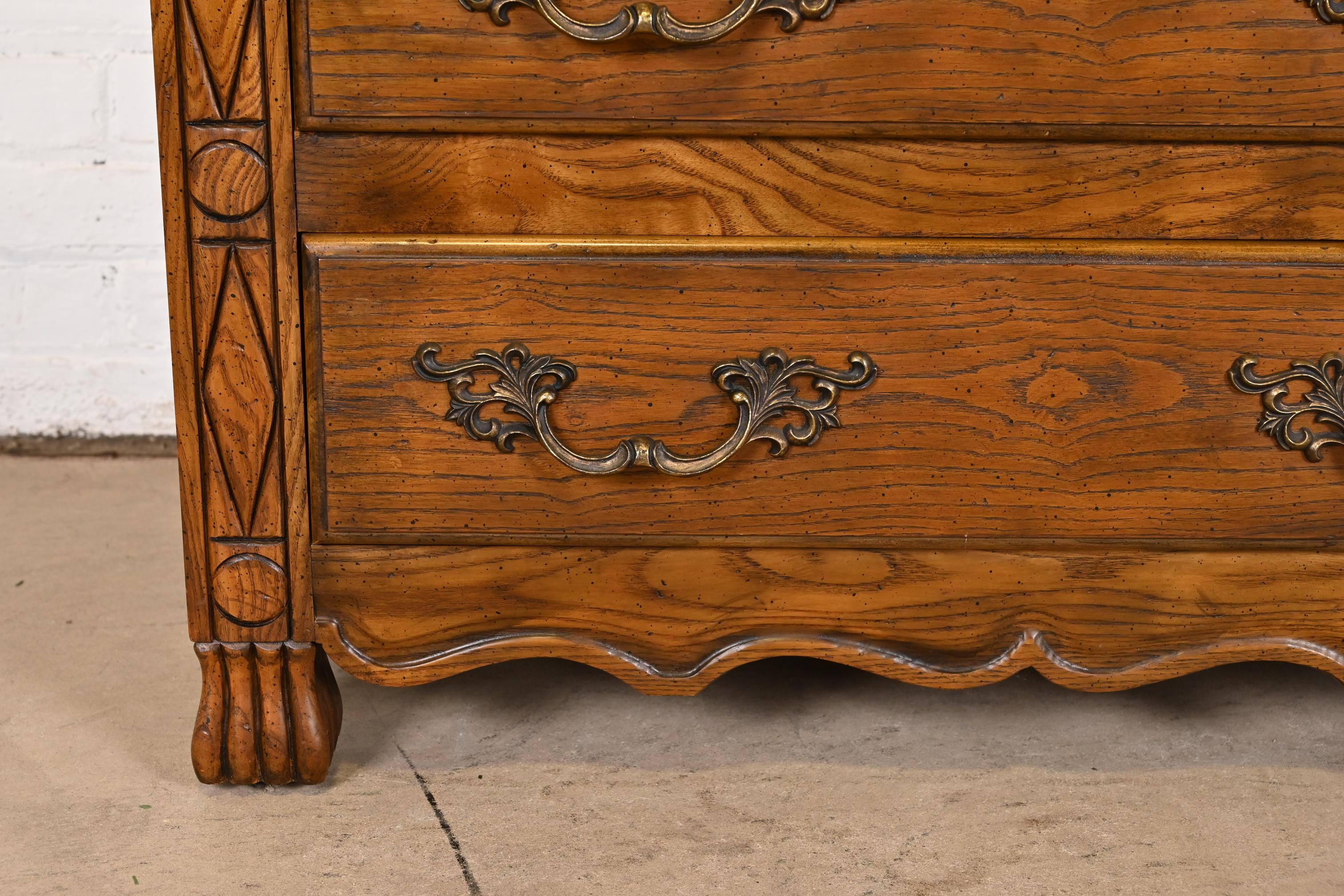 Baker Furniture French Provincial Louis XV Carved Oak Chest of Drawers For Sale 6