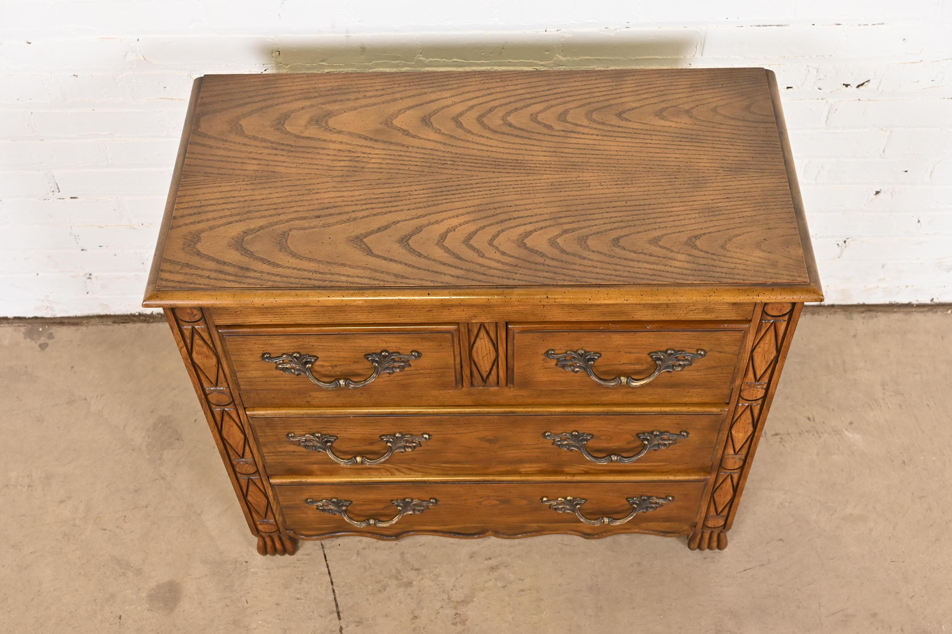 Baker Furniture French Provincial Louis XV Carved Oak Chest of Drawers For Sale 7