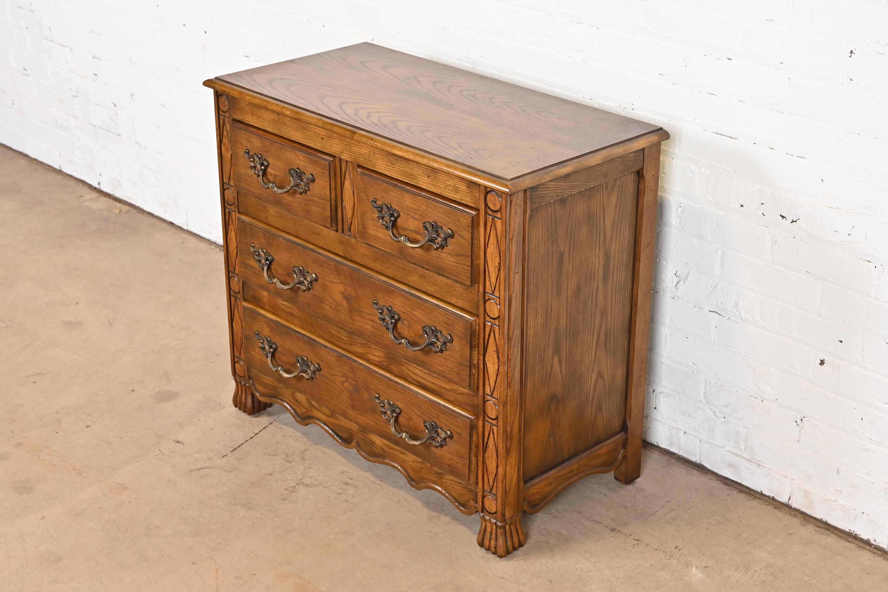 Baker Furniture French Provincial Louis XV Carved Oak Chest of Drawers In Good Condition For Sale In South Bend, IN