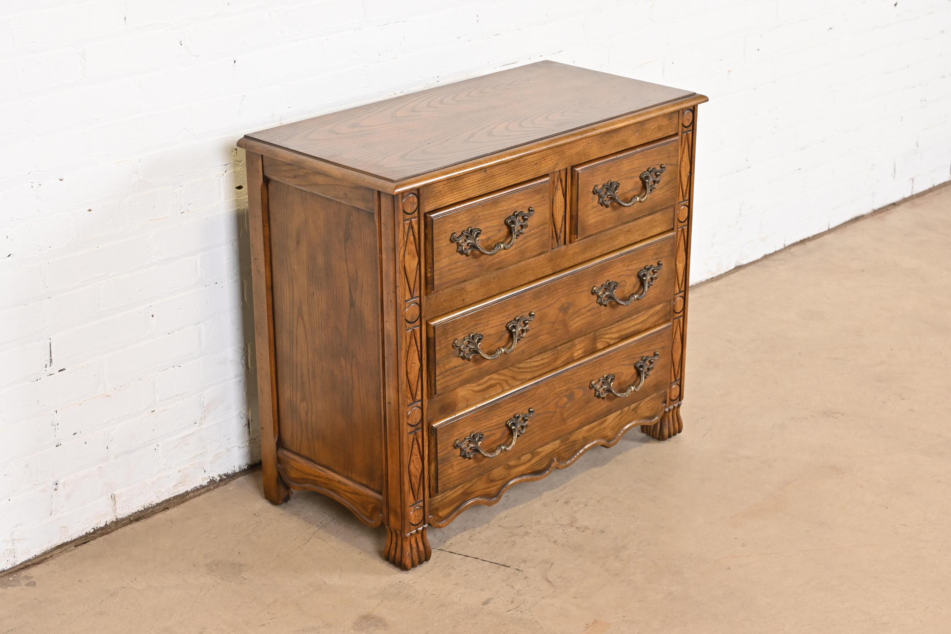 Late 20th Century Baker Furniture French Provincial Louis XV Carved Oak Chest of Drawers For Sale