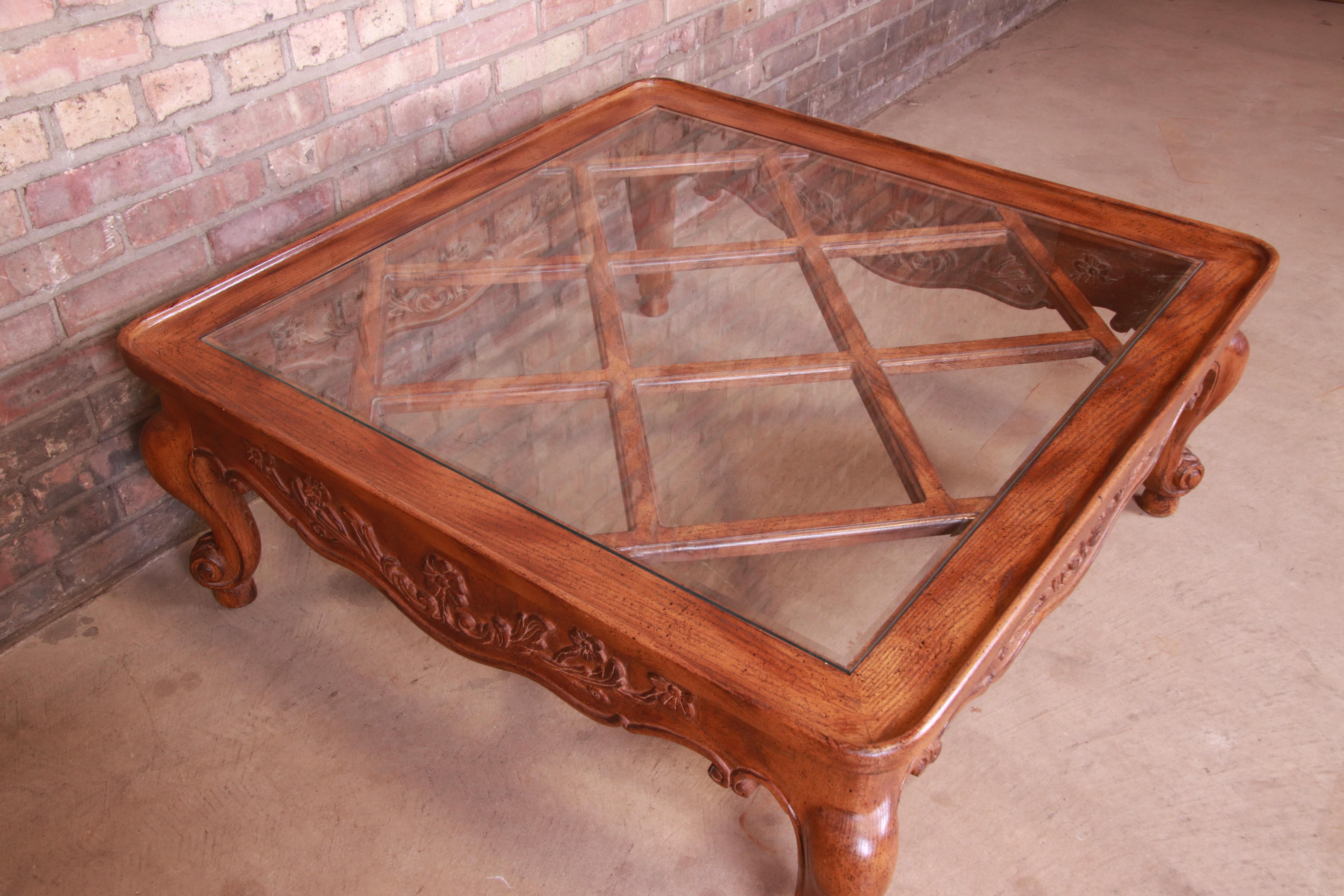 Baker Furniture French Provincial Louis XV Carved Oak Coffee Table For Sale 5